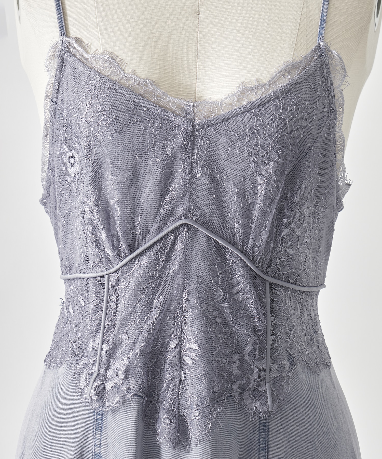 LACE DOCKING TENCEL DENIM FLARE DRESS AMERI