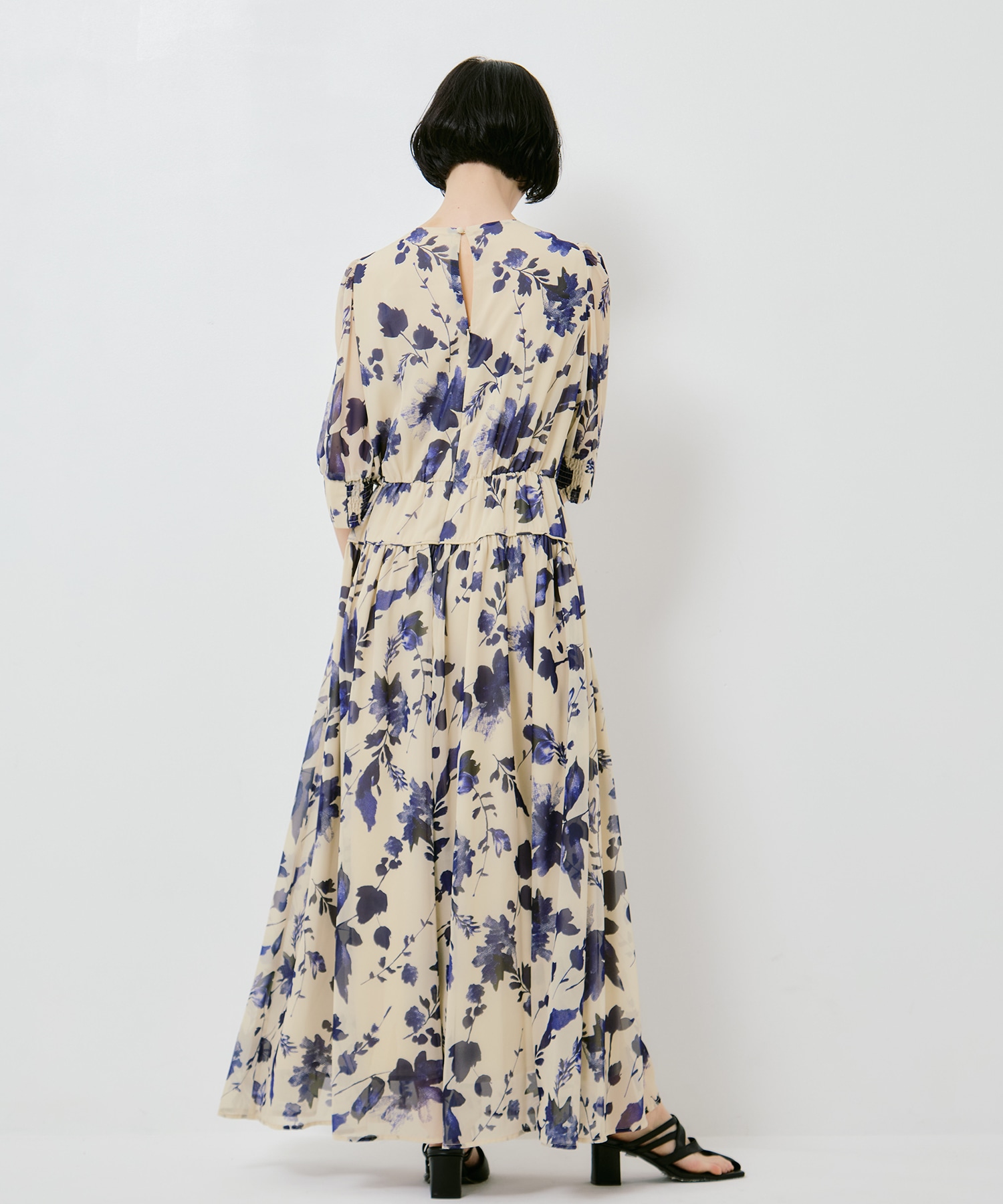 GRAINY FLOWER CHIFFON DRESS AMERI