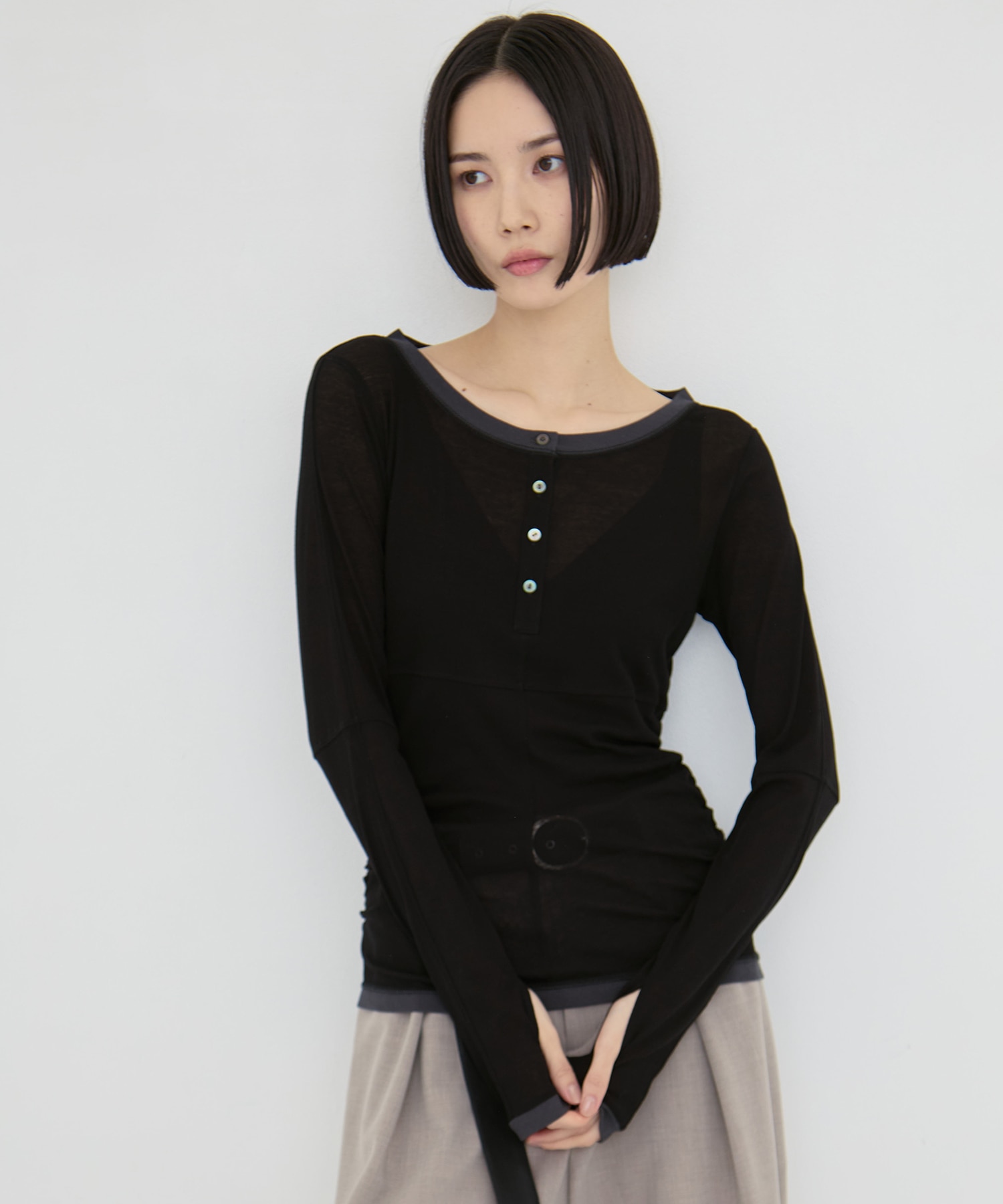 2way Sheer Cotton Long Tee STUDIOUS