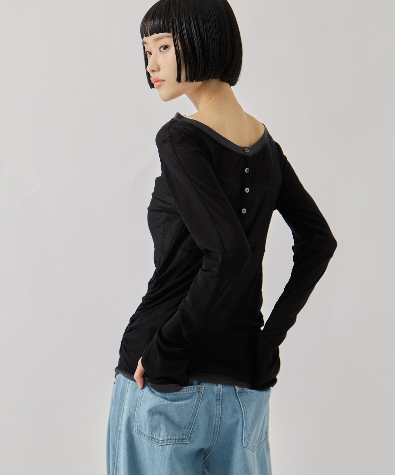 2way Sheer Cotton Long Tee STUDIOUS
