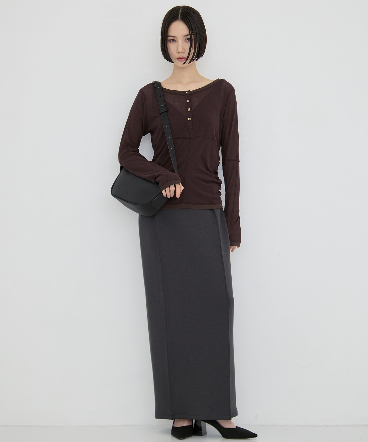 2way Sheer Cotton Long Tee STUDIOUS