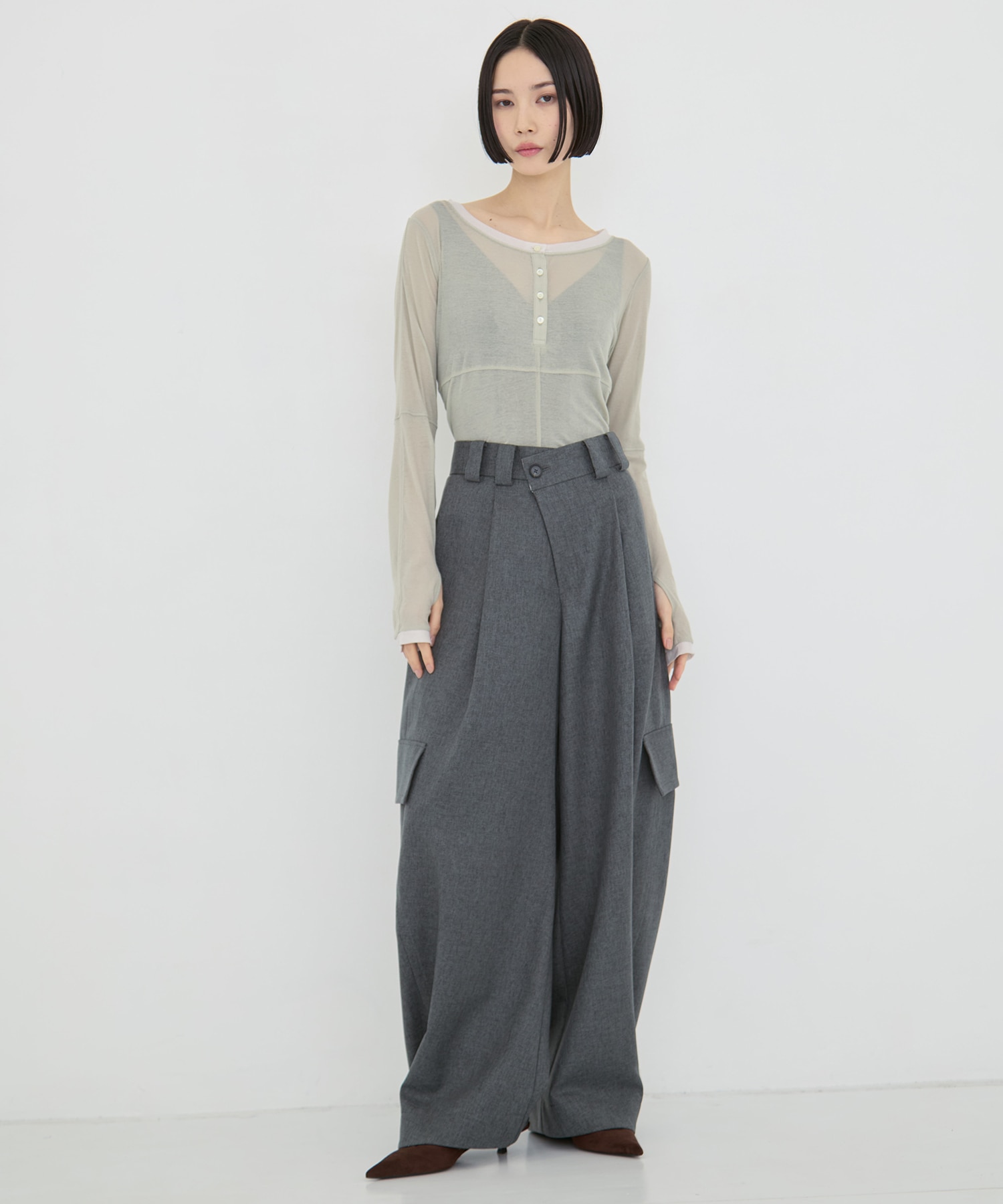 2way Sheer Cotton Long Tee STUDIOUS