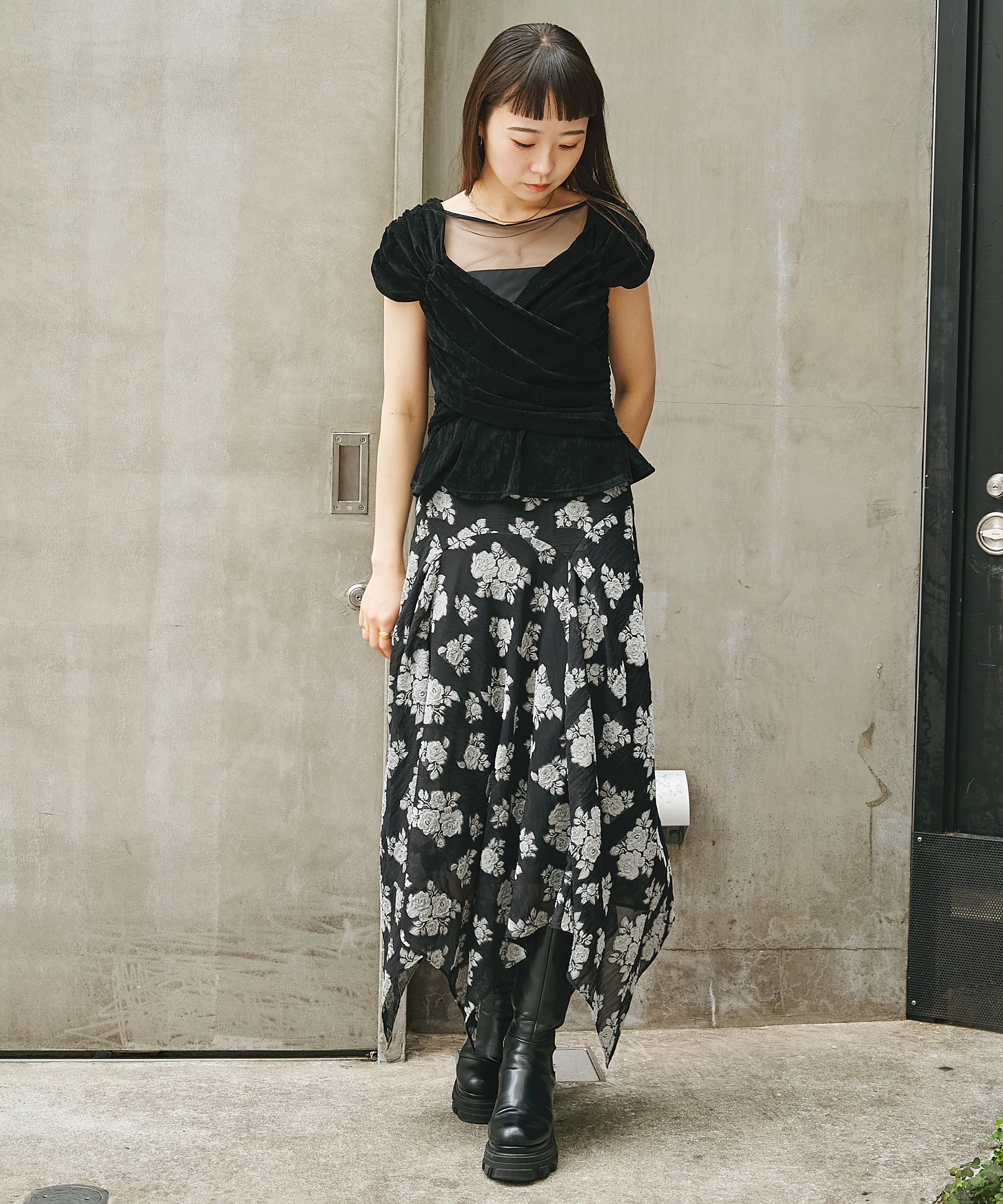 VELVET TULLE GATHERED TOP FETICO