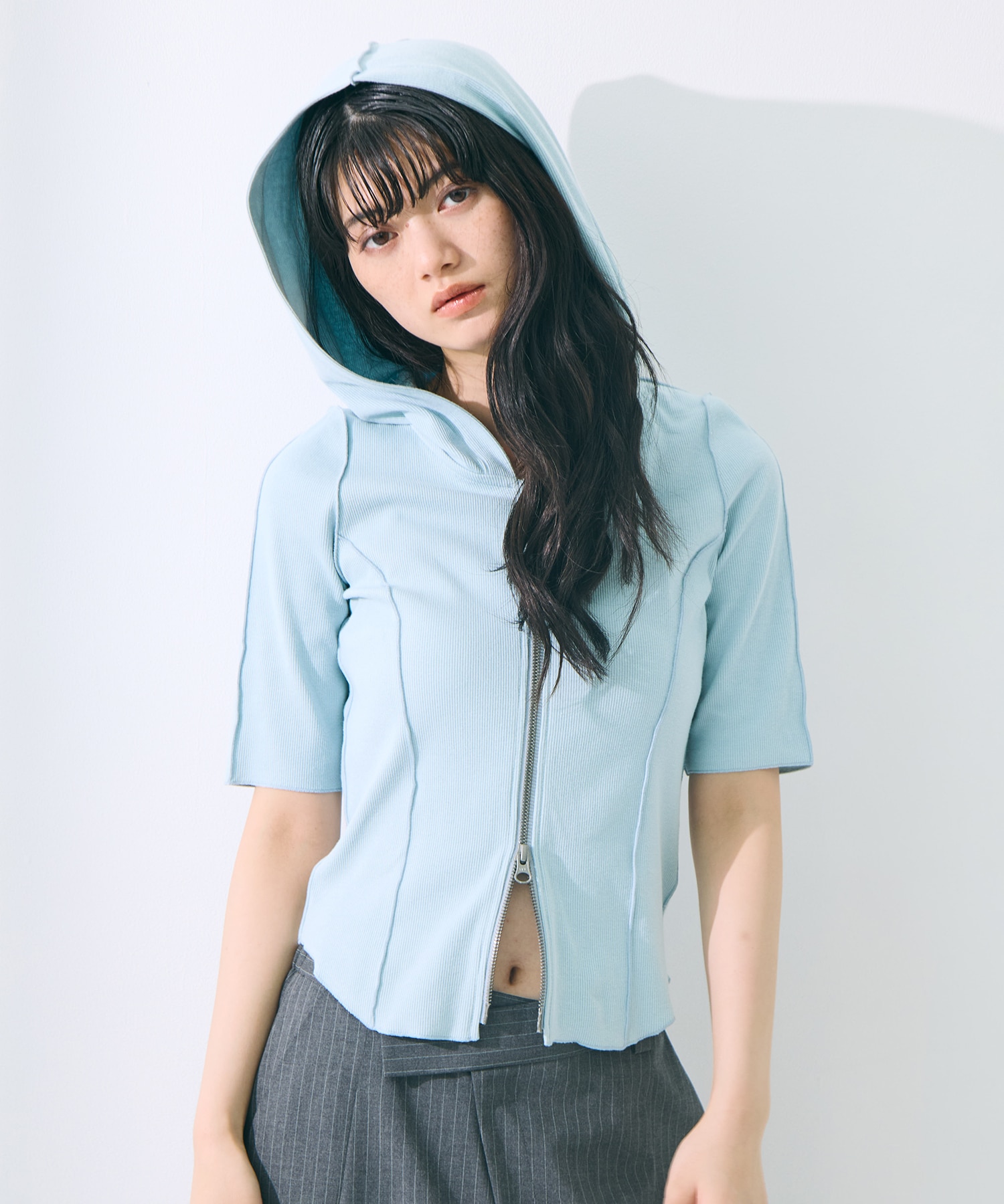 Zip Up Hoodie Rib Top STUDIOUS