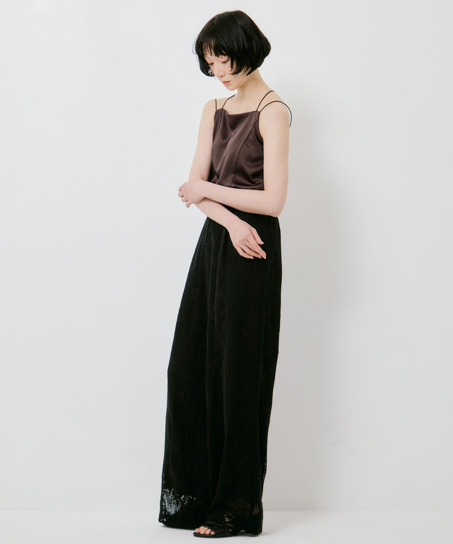 MESH DAMASK EMBROIDERY PANTS AMERI