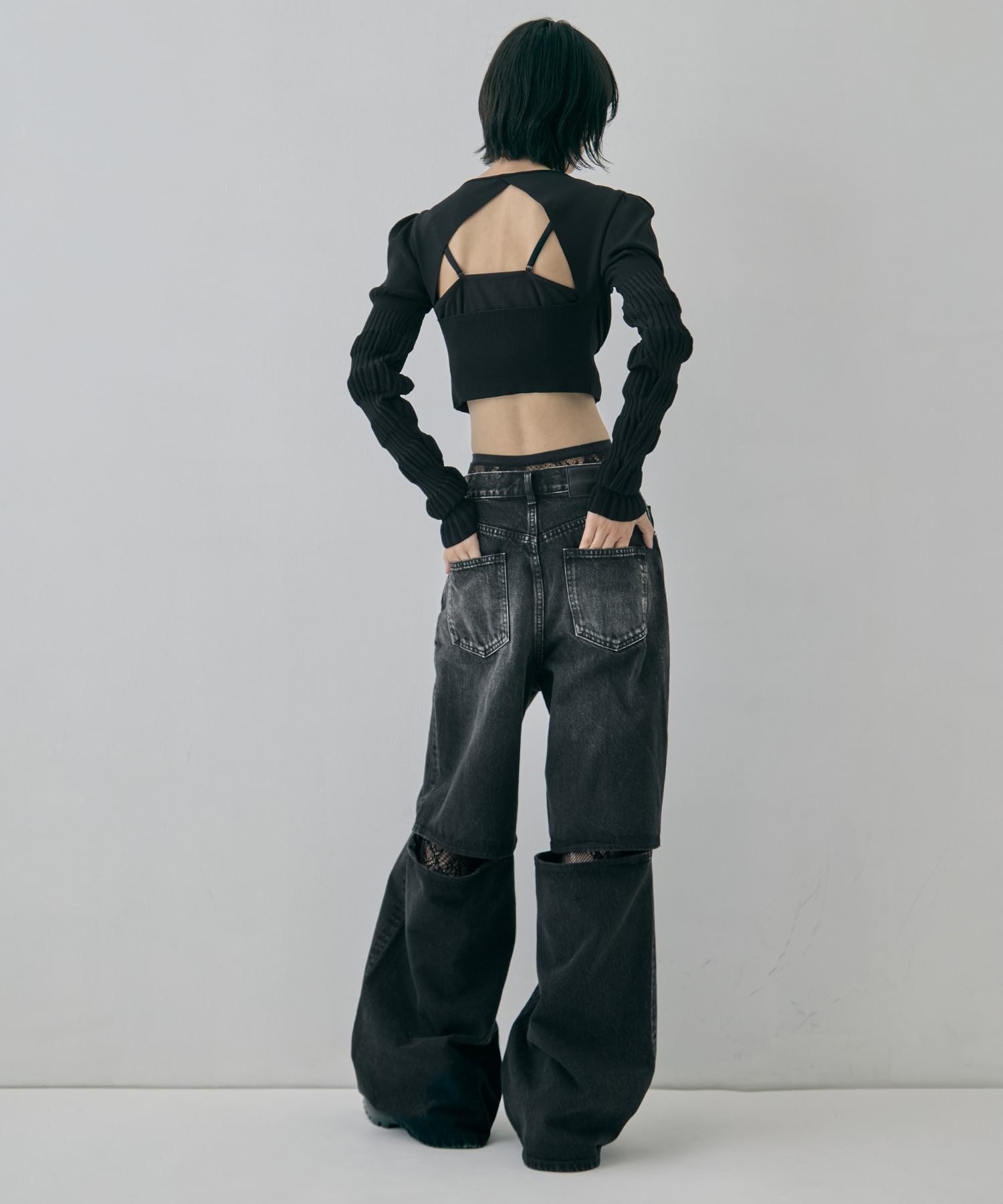別注 WASHED DENIM CUT OUT WIDE PANTS JOHN LAWRENCE SULLIVAN