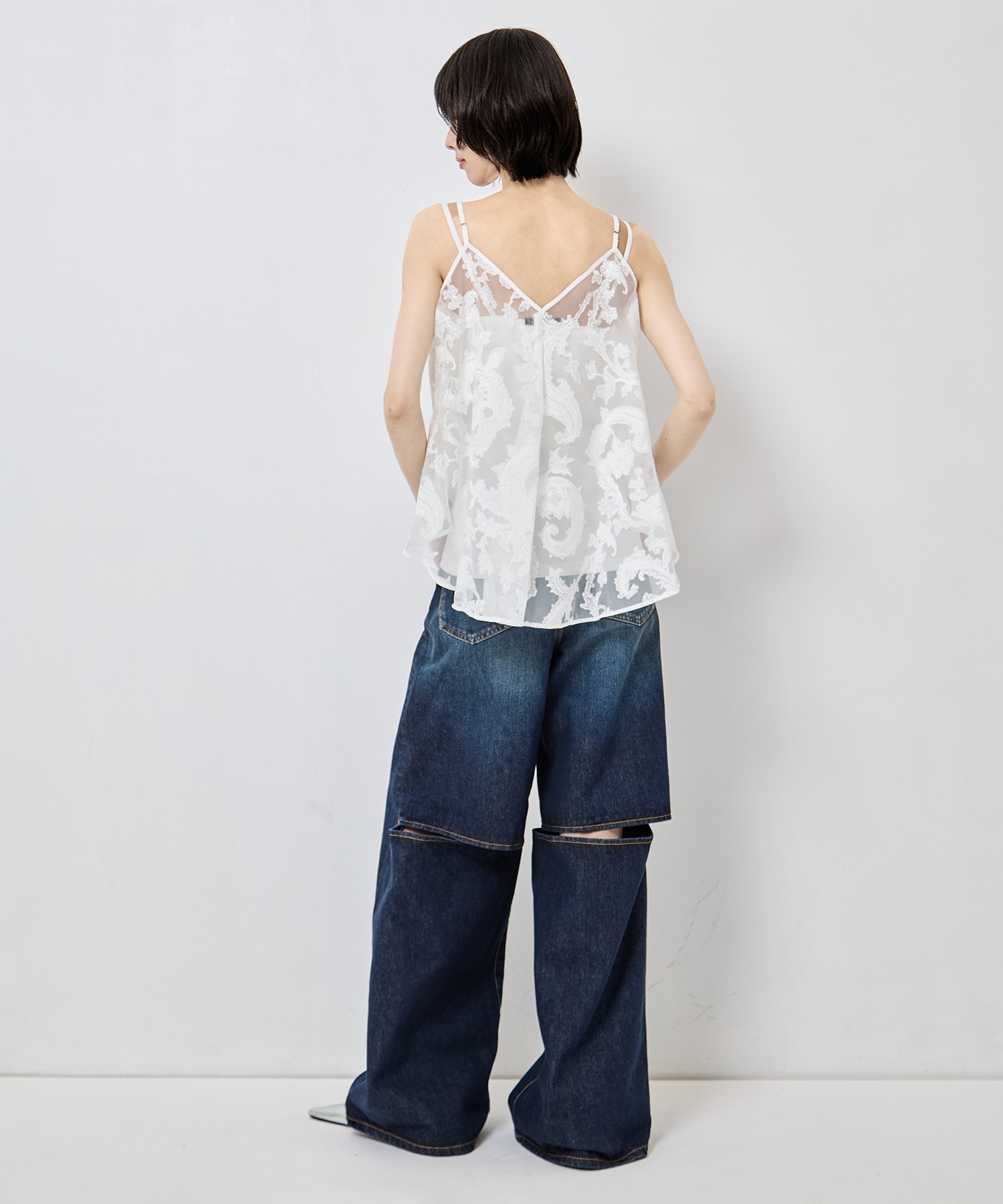別注 WASHED DENIM CUT OUT WIDE PANTS JOHN LAWRENCE SULLIVAN