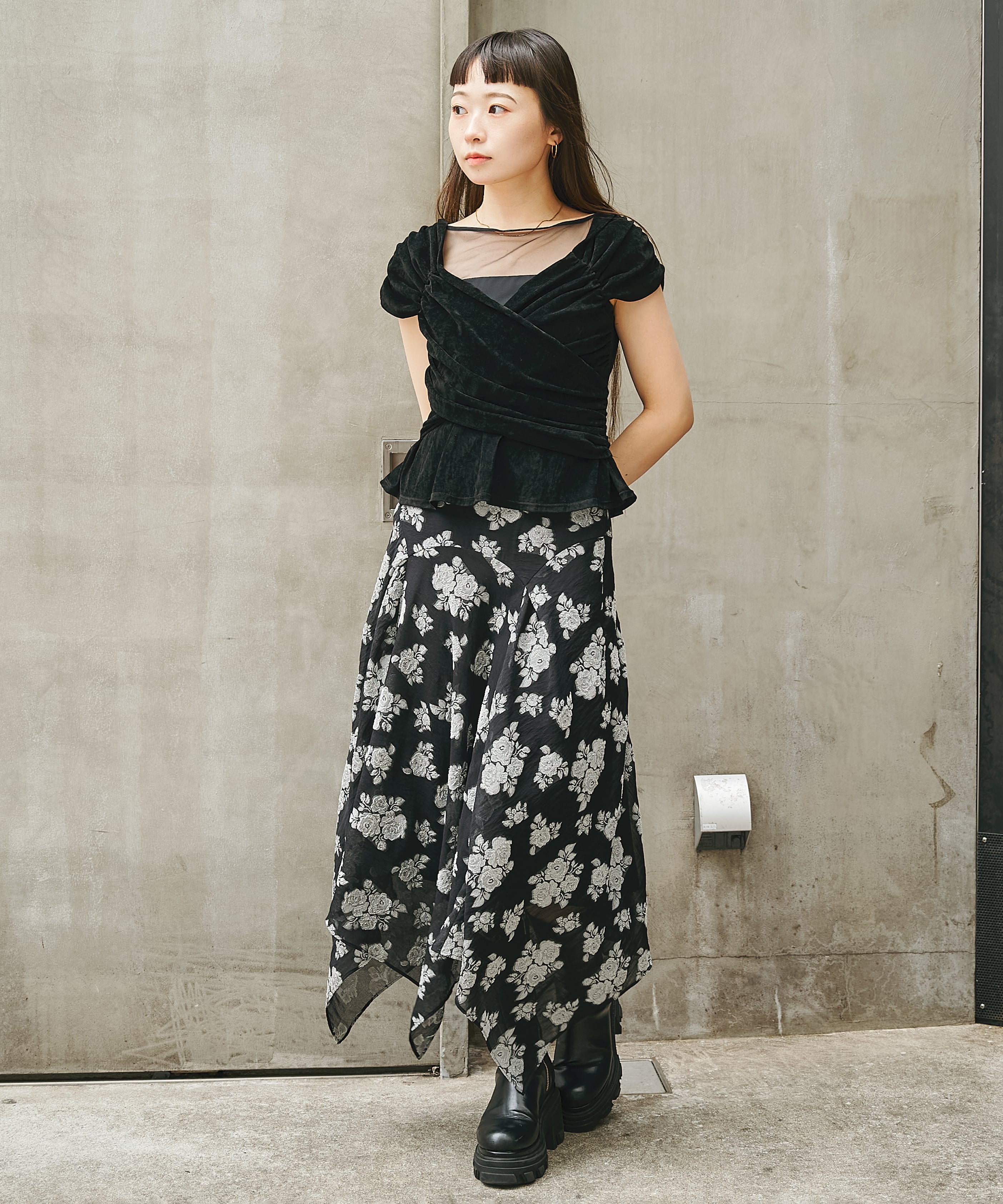 DRAPED FLORAL JACQUARD SKIRT FETICO