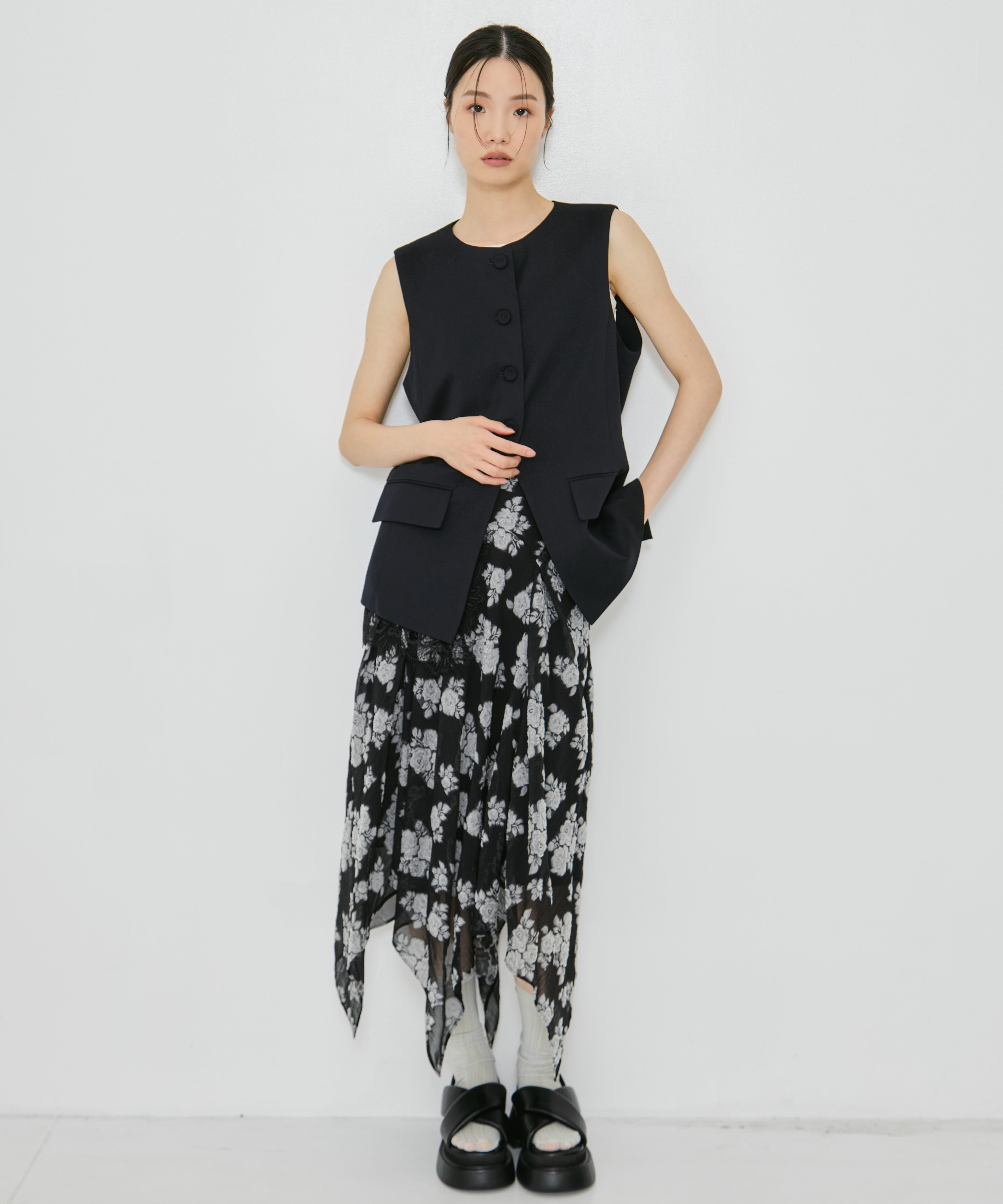 DRAPED FLORAL JACQUARD SKIRT FETICO