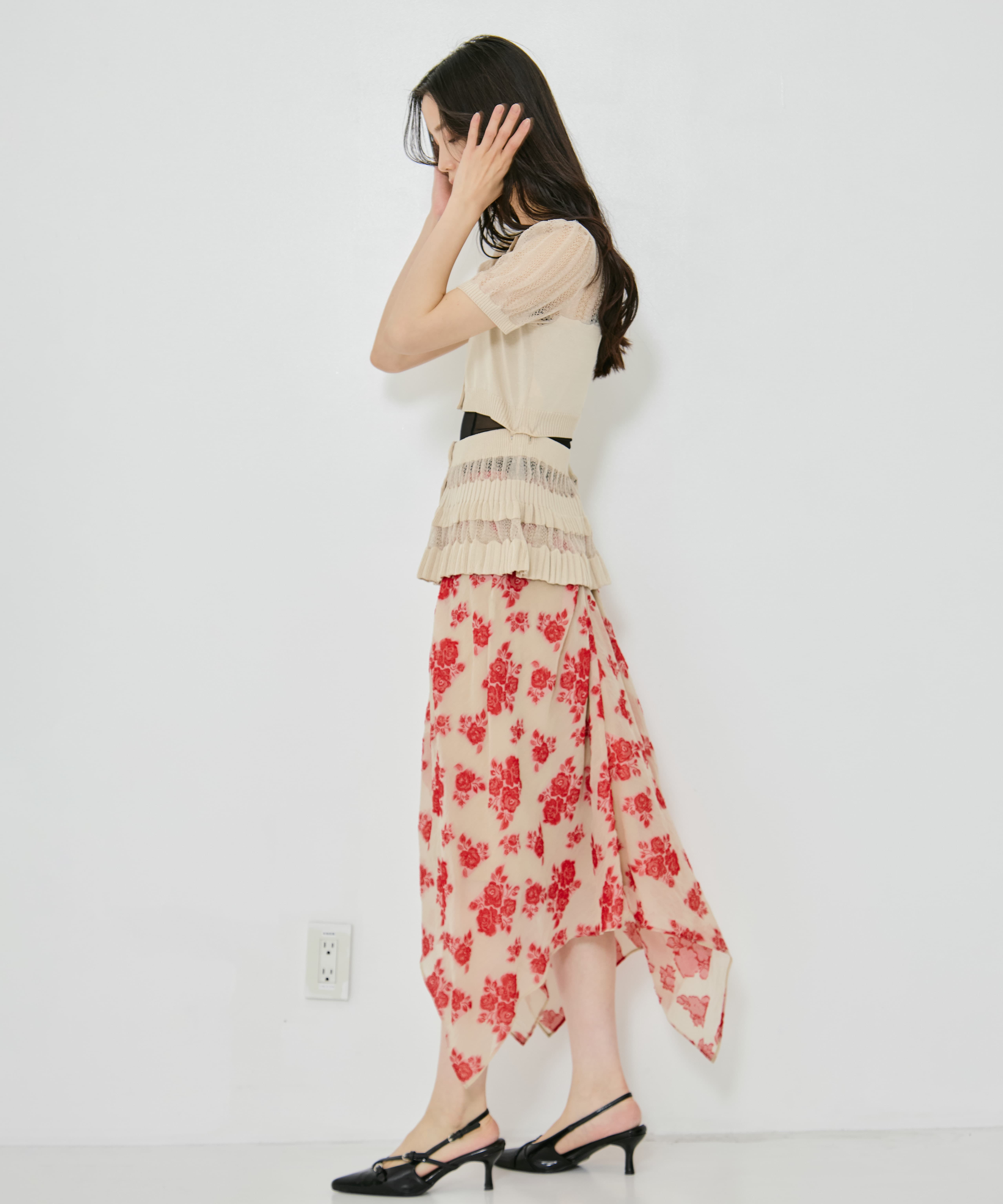 DRAPED FLORAL JACQUARD SKIRT FETICO