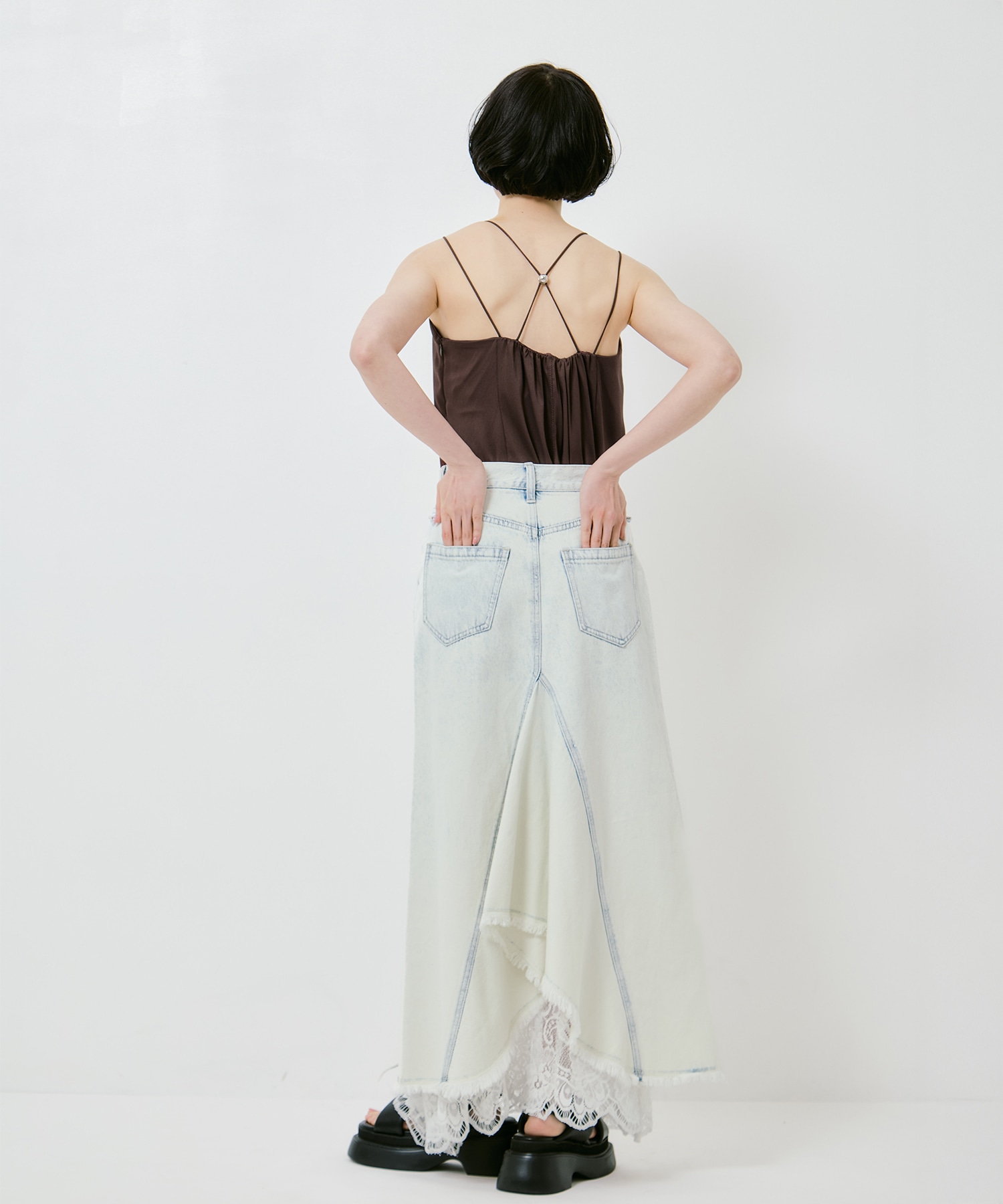 REMAKE LIKE DENIM LACE LAYERED SKIRT AMERI