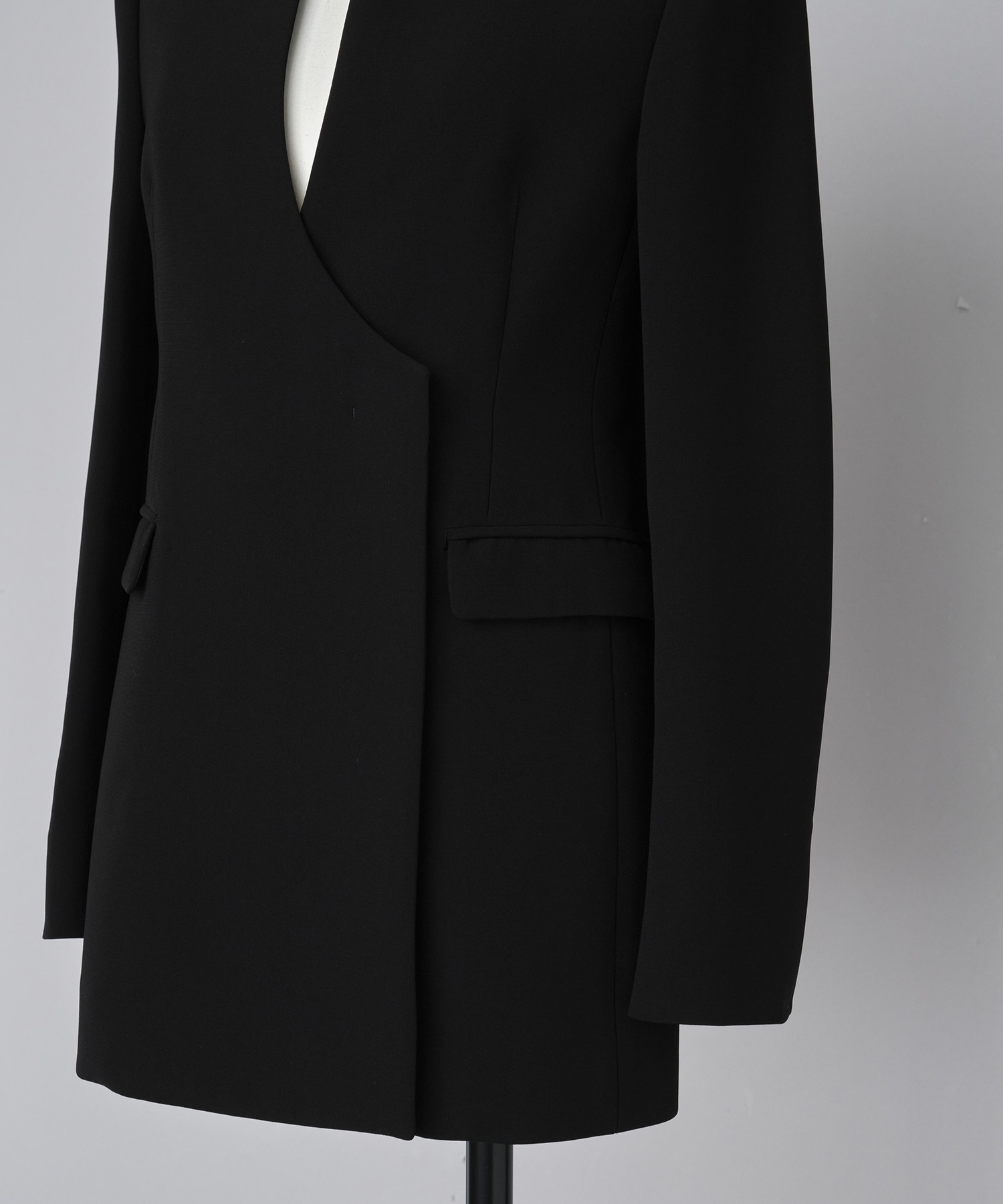 Triacetate Polyester Collarless Double Breasted Suit Jacket Mame Kurogouchi