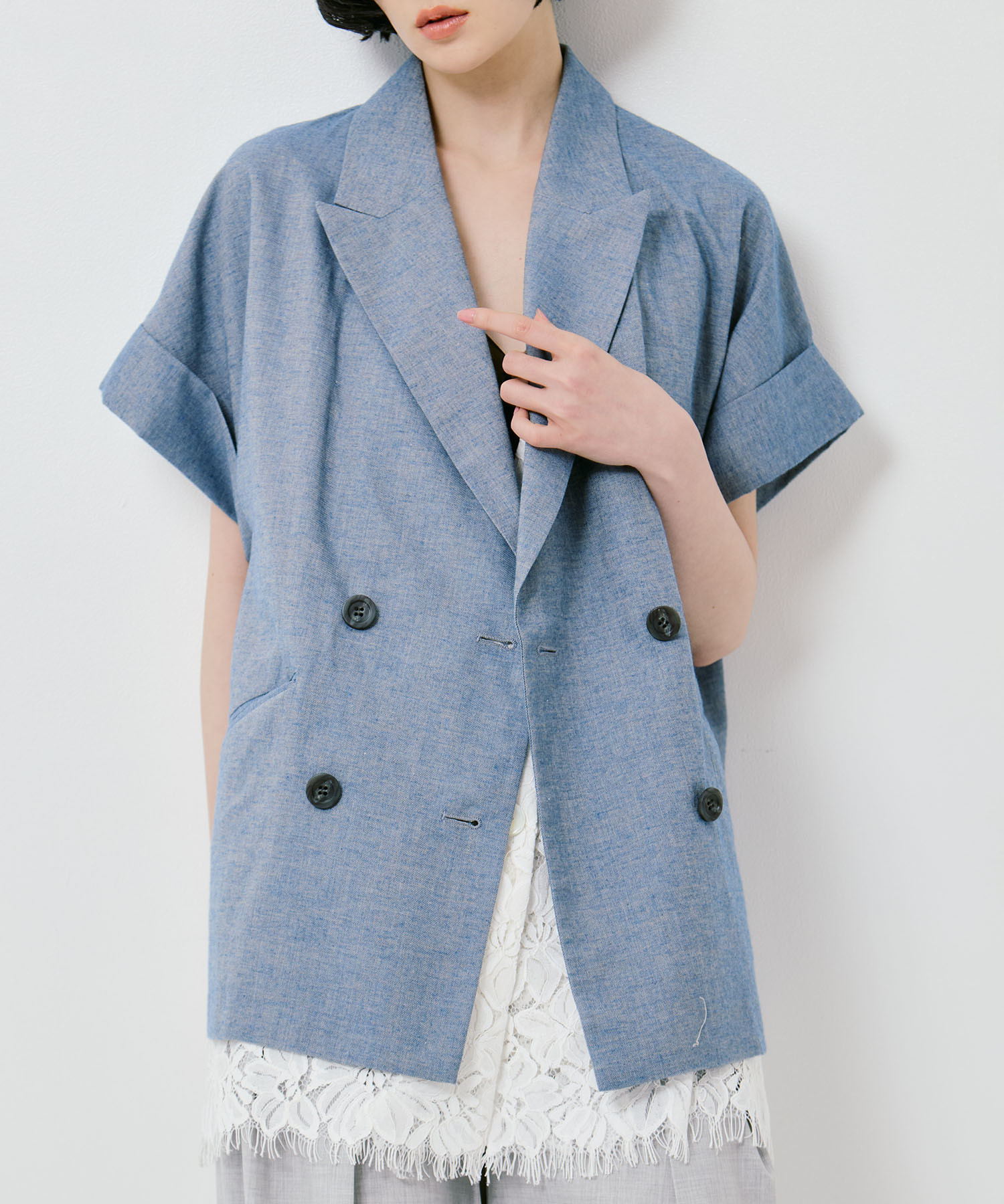 MELANGE LACE VEST LAYERED JACKET AMERI