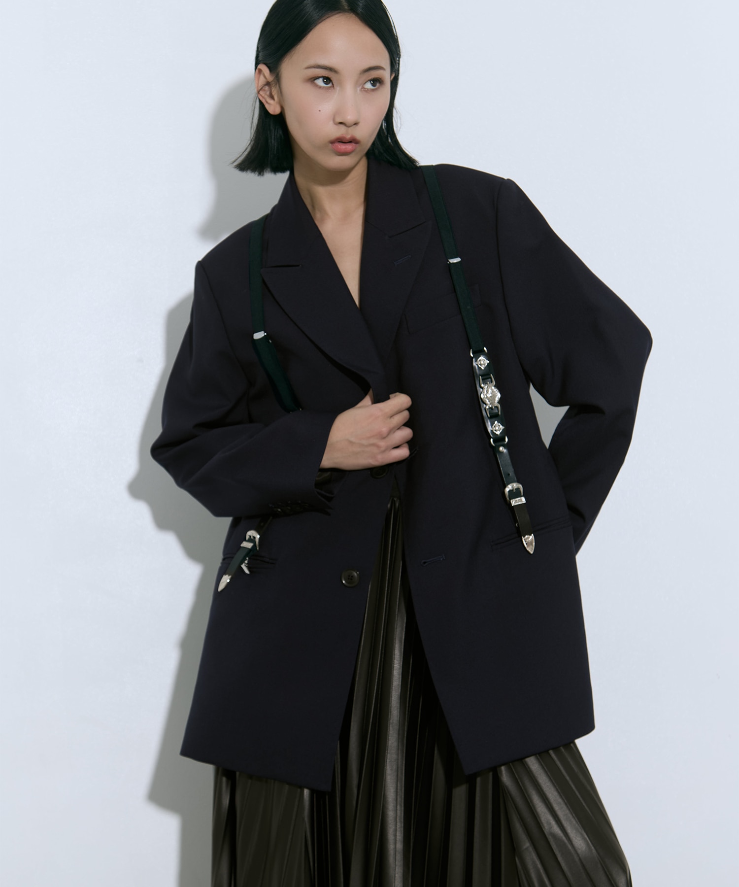 Metal leather suspenders TOGA