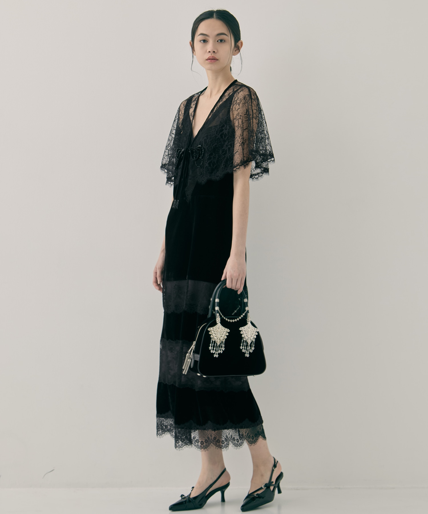 flower lace velvet ribbon cape tanakadaisuke