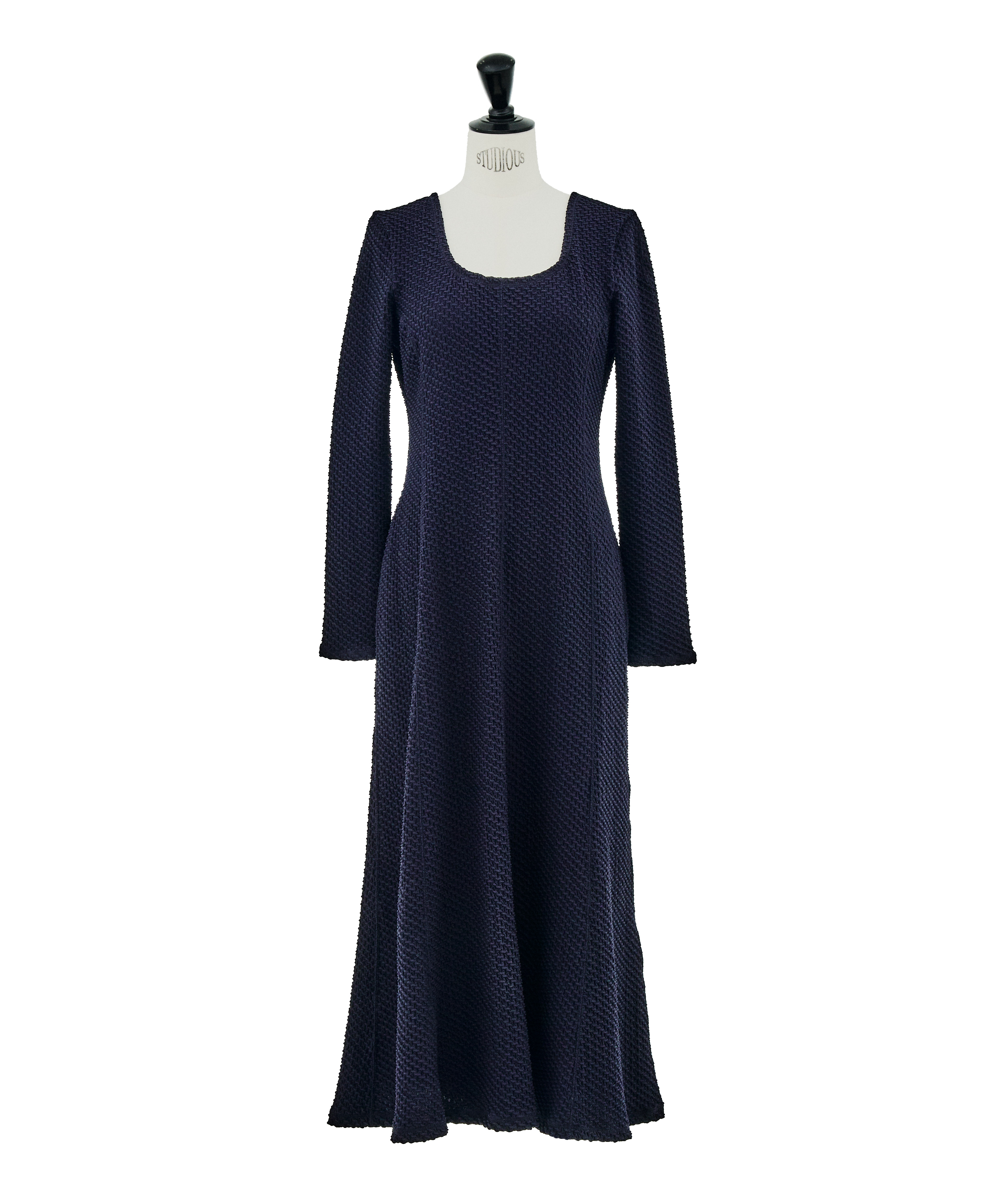 Shirring Jersey Jacquard Long Sleeve Dress Mame Kurogouchi