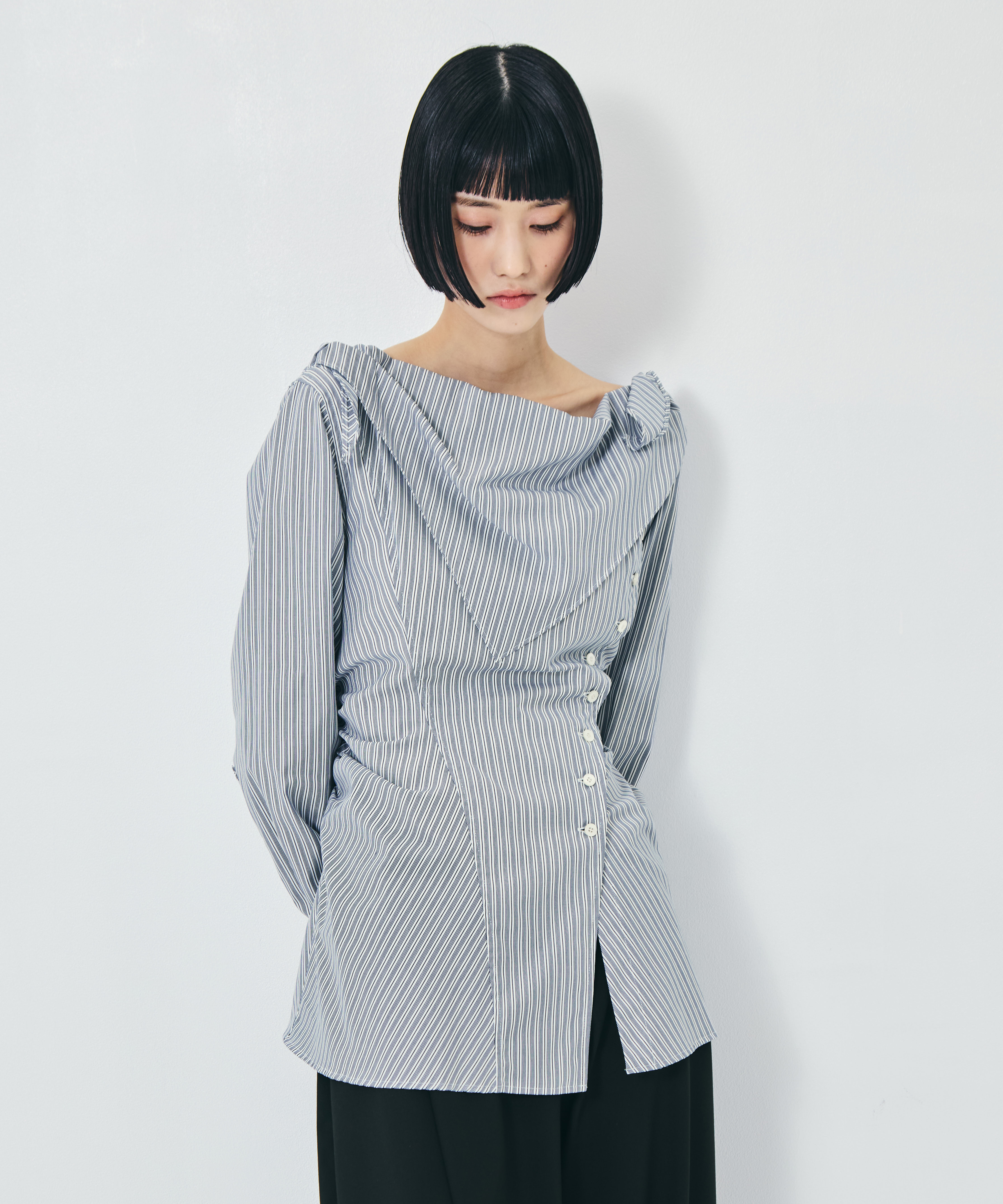 COTTON STRIPE SCARF COLLAR BLOUSE FETICO