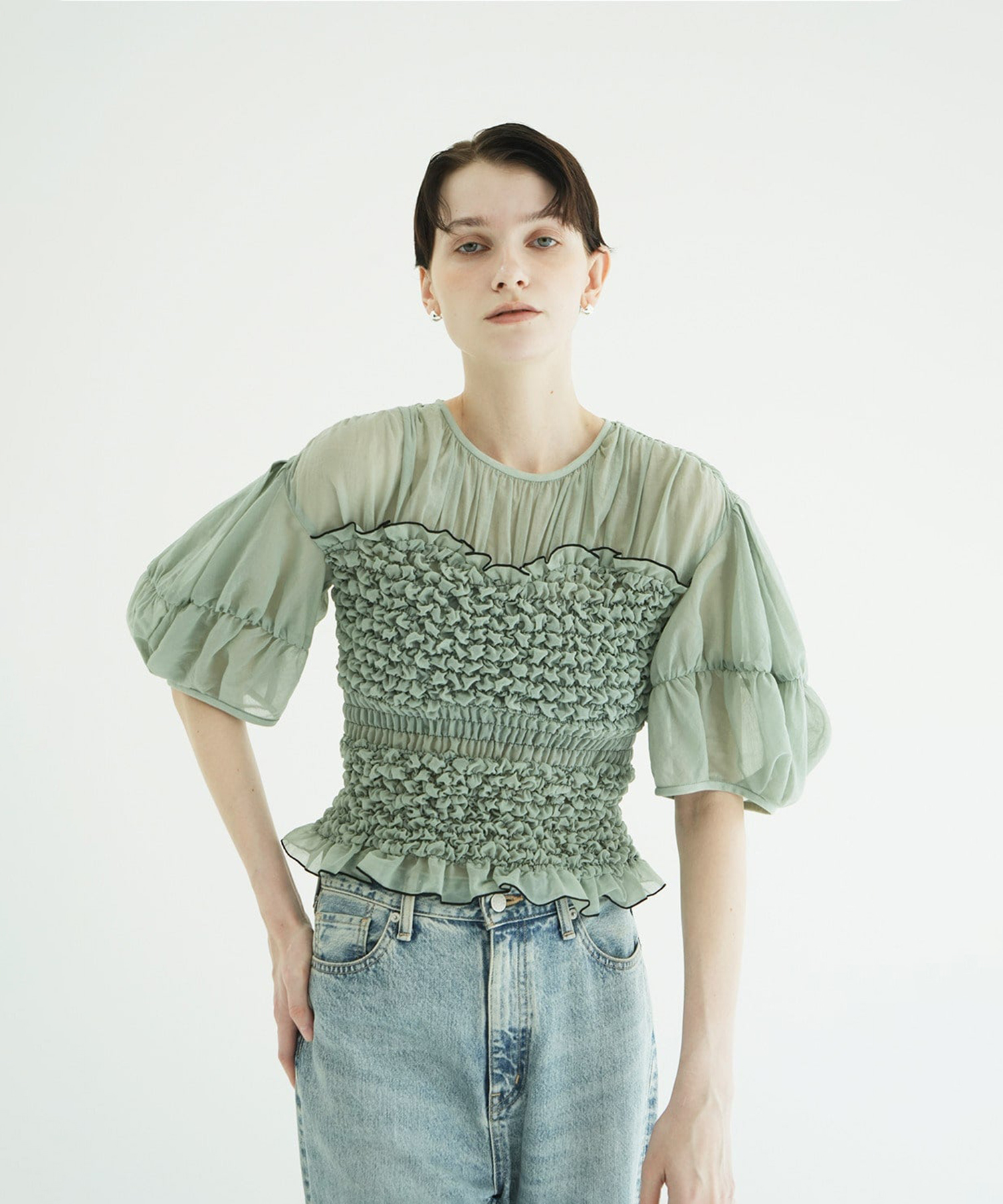 COLOR STITCHED SHIRRING TOPS CLANE