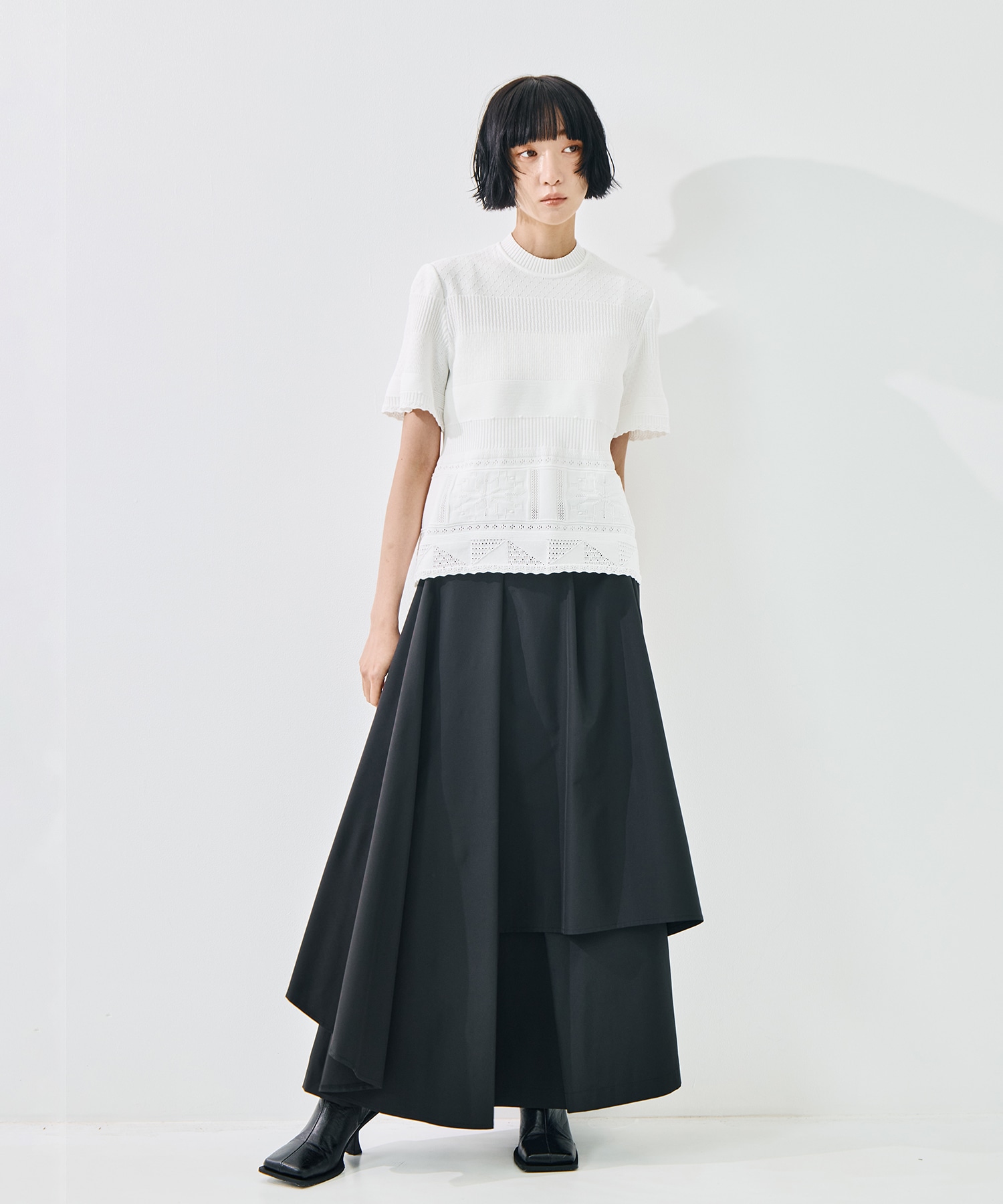 Knit Lace Short Sleeve Top Mame Kurogouchi