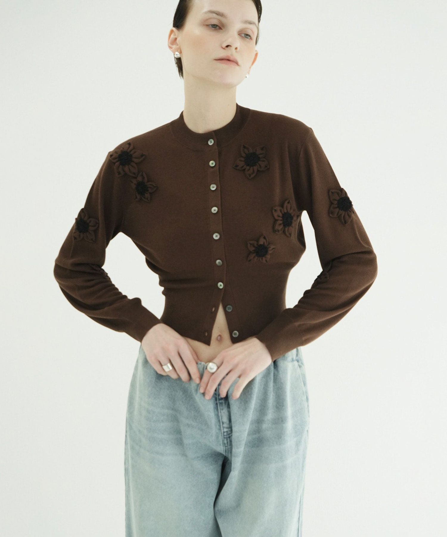 FLOWER MOTIF KNIT CARDIGAN CLANE