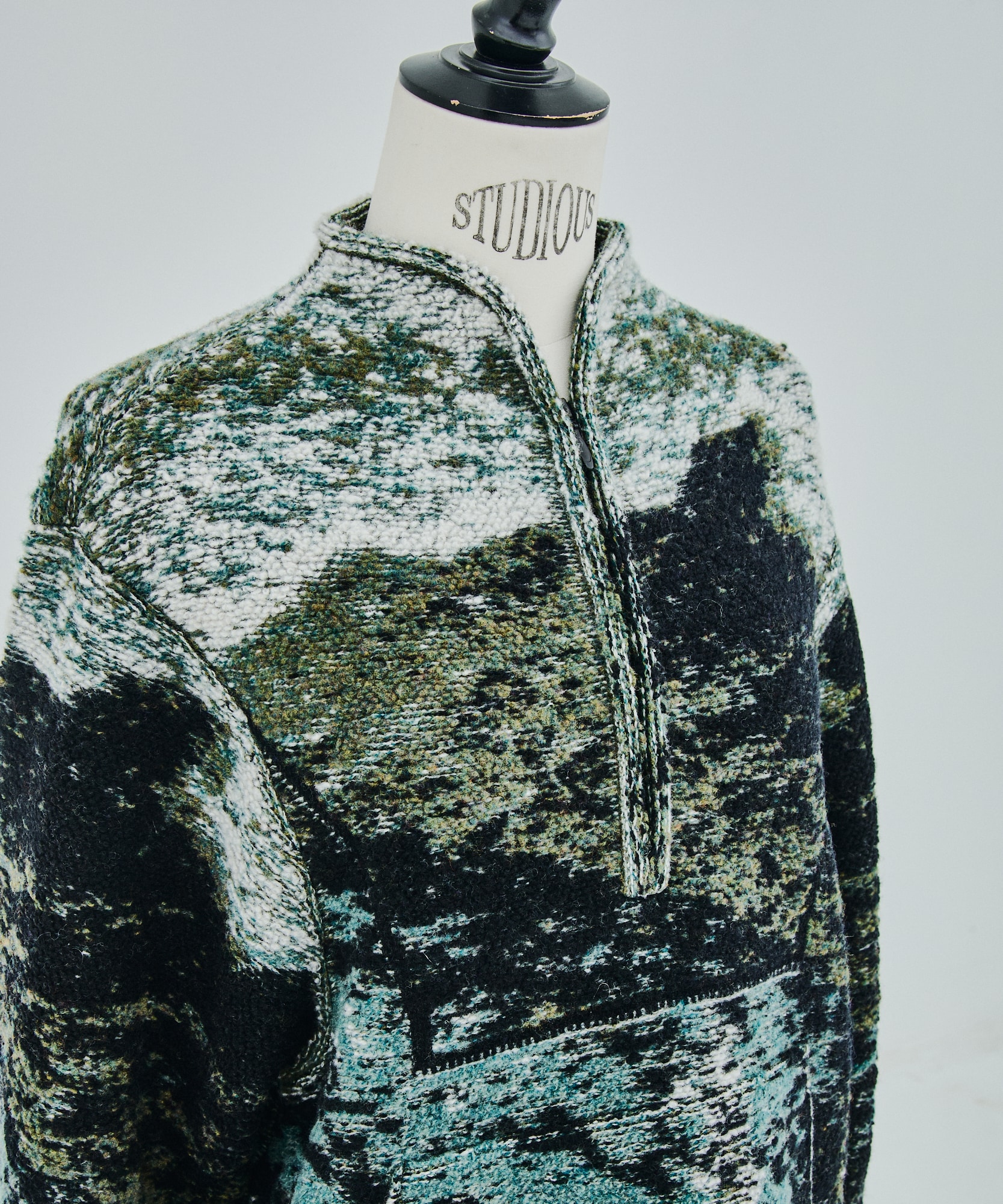Pile Jacquard Half Zip Knit Top Mame Kurogouchi