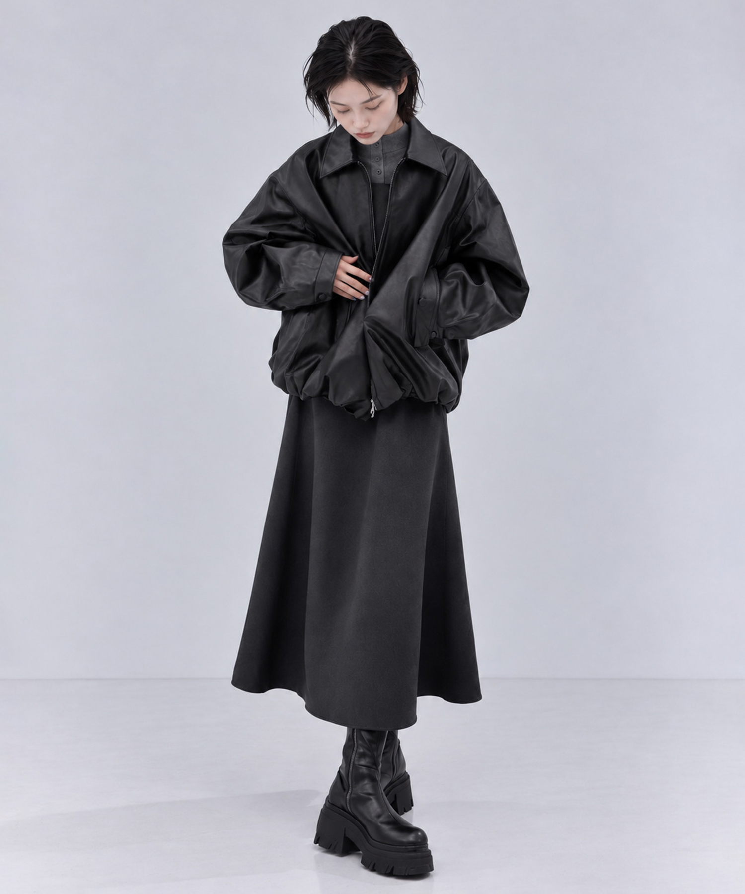 別注 FAKE LEATHER BALLOON JACKET CLANE