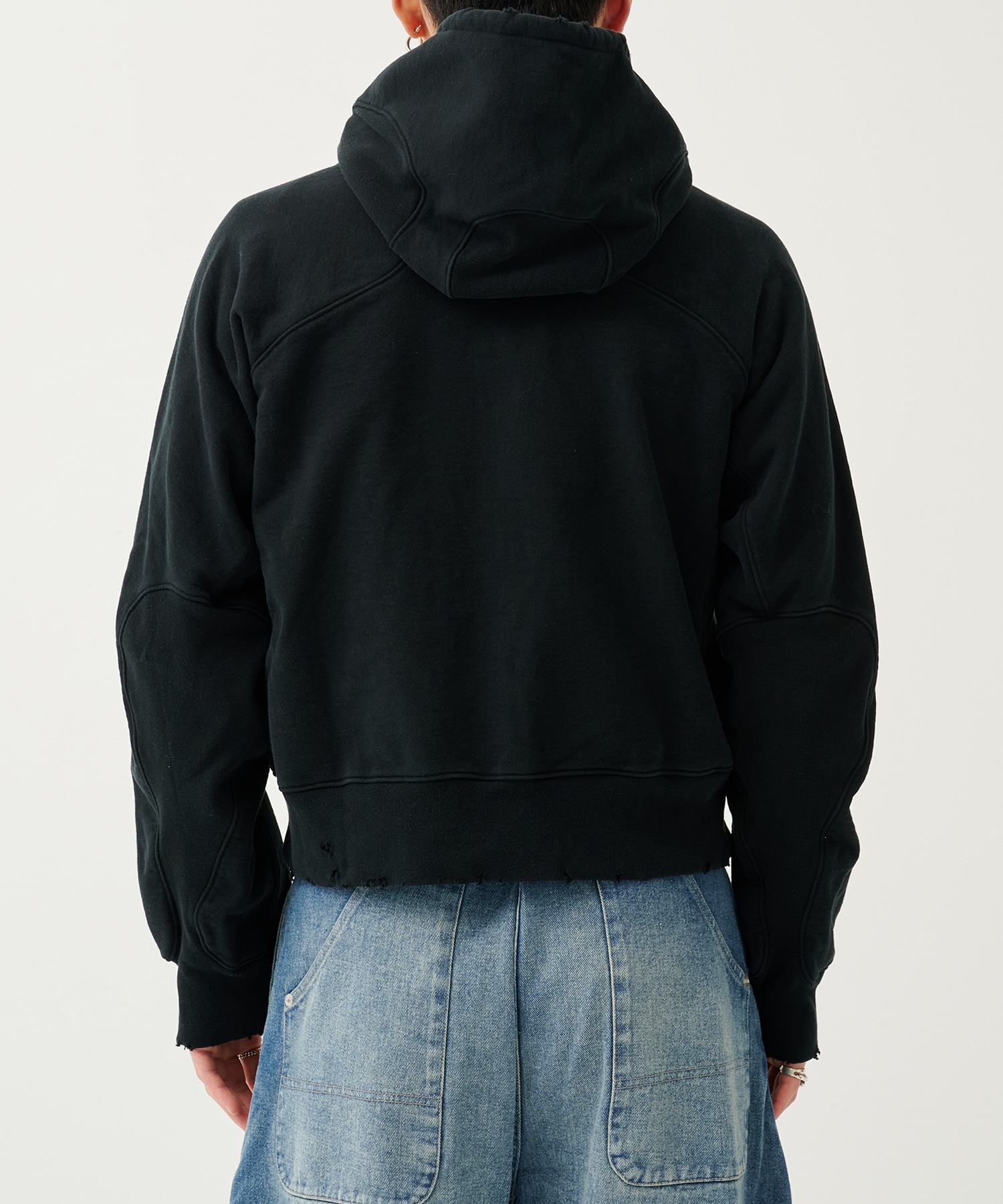 別注 DAMAGED PANELLED ZIP UP HOODIE NVRFRGT