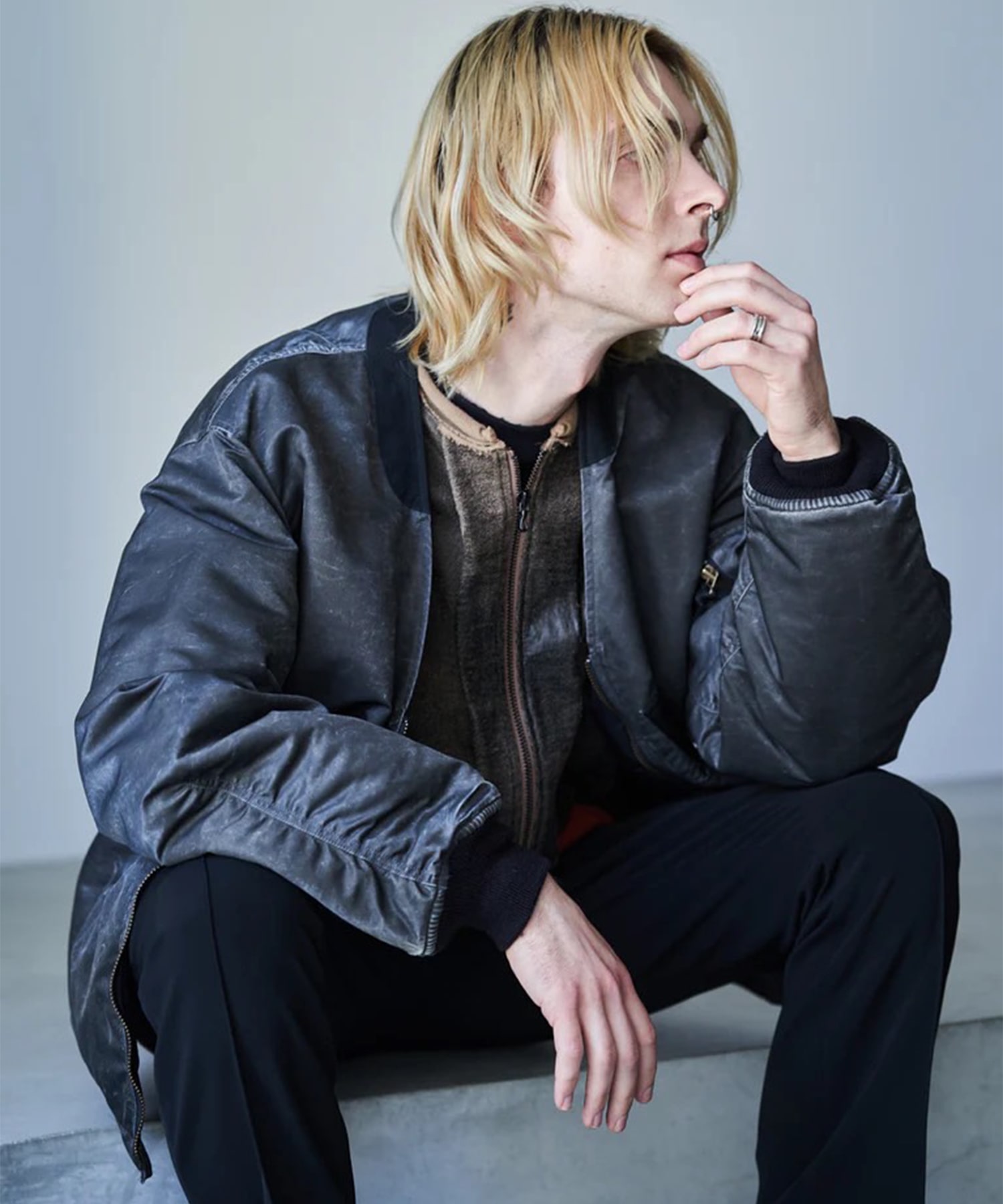 OVERSIZED COLLARLESS MILITARY BLOUSON ANTHEM A