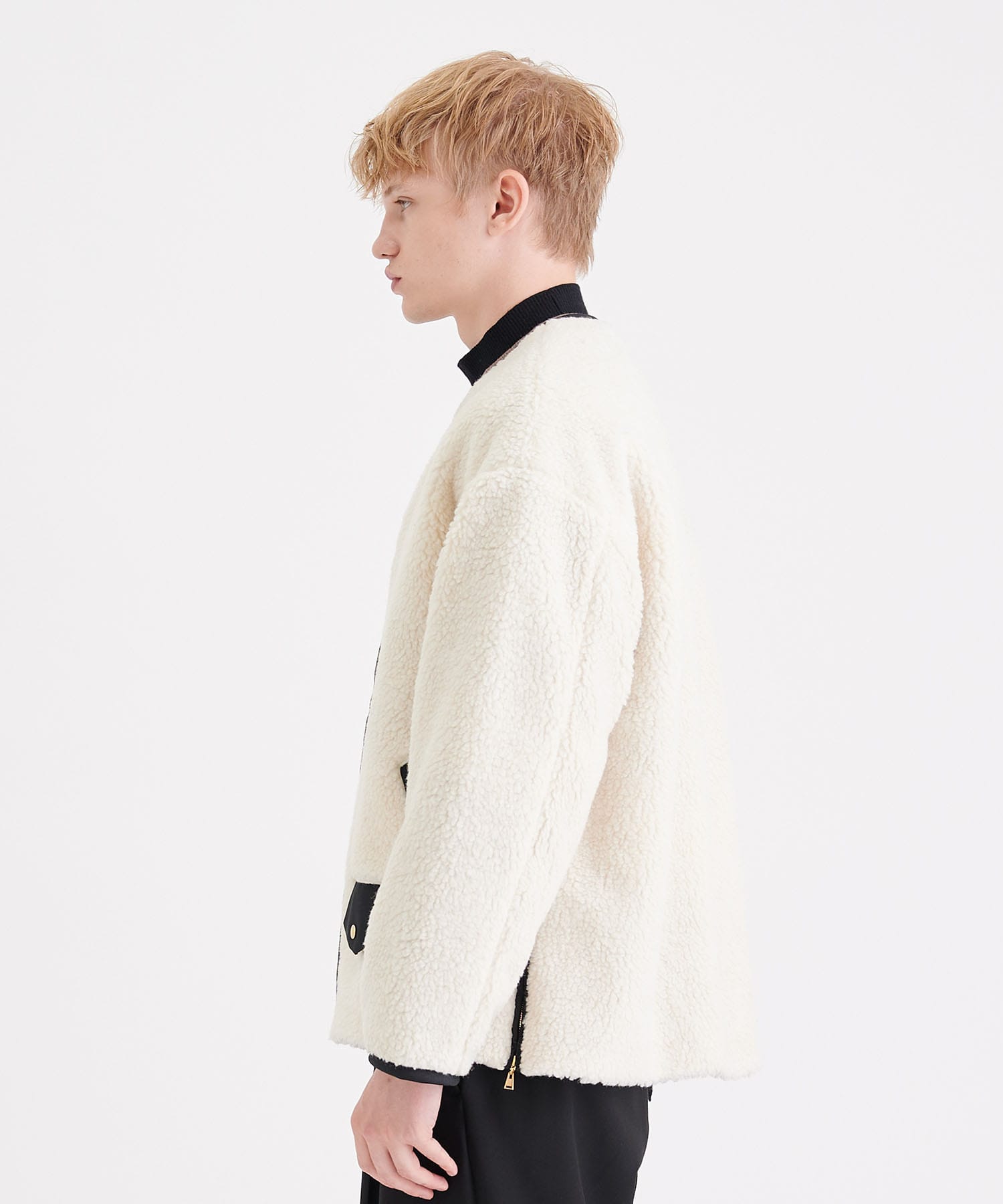 Wool Mix Boa Collarless Riders Blouson | CULLNI