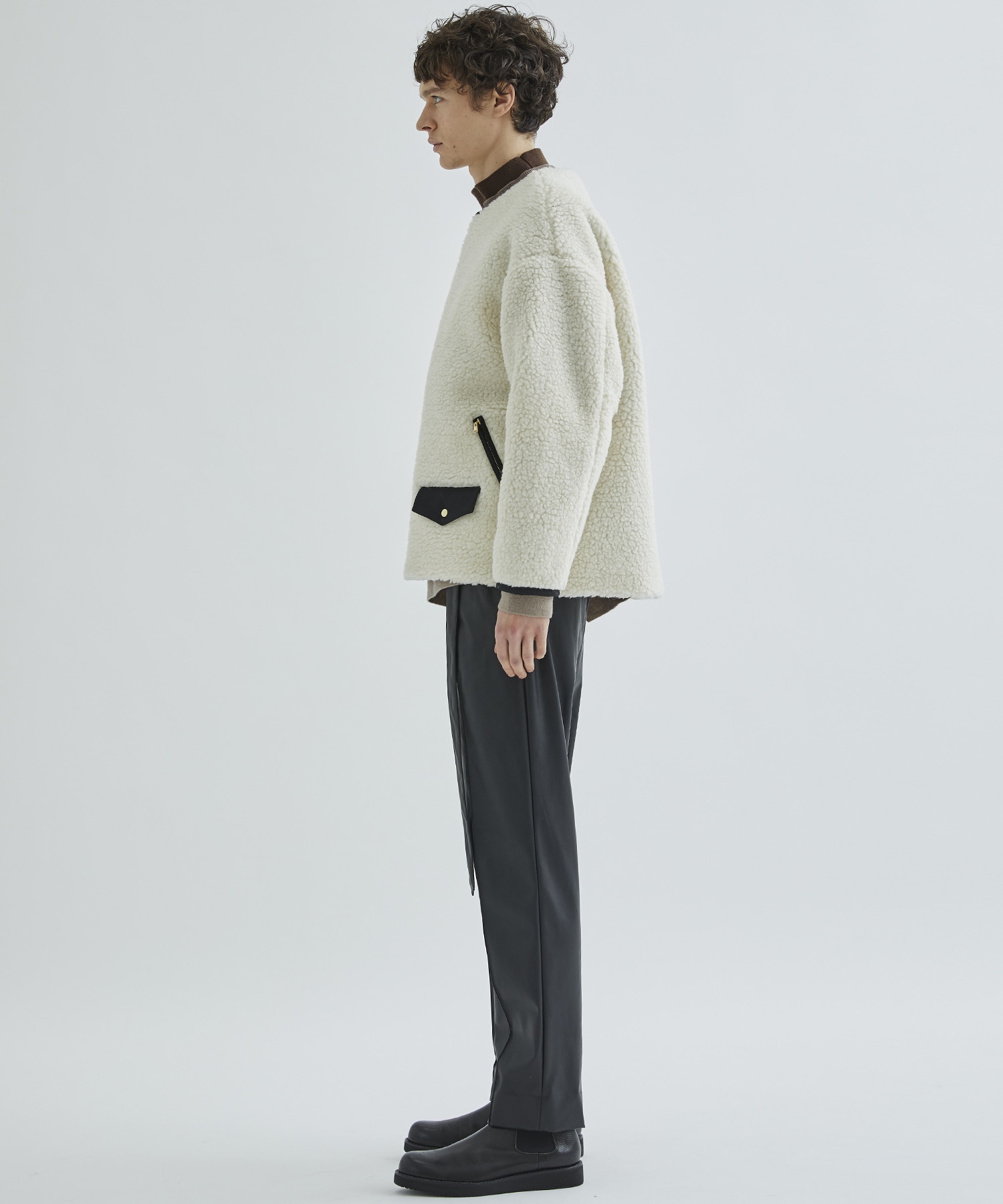 Wool Mix Boa Collarless Riders Blouson | CULLNI