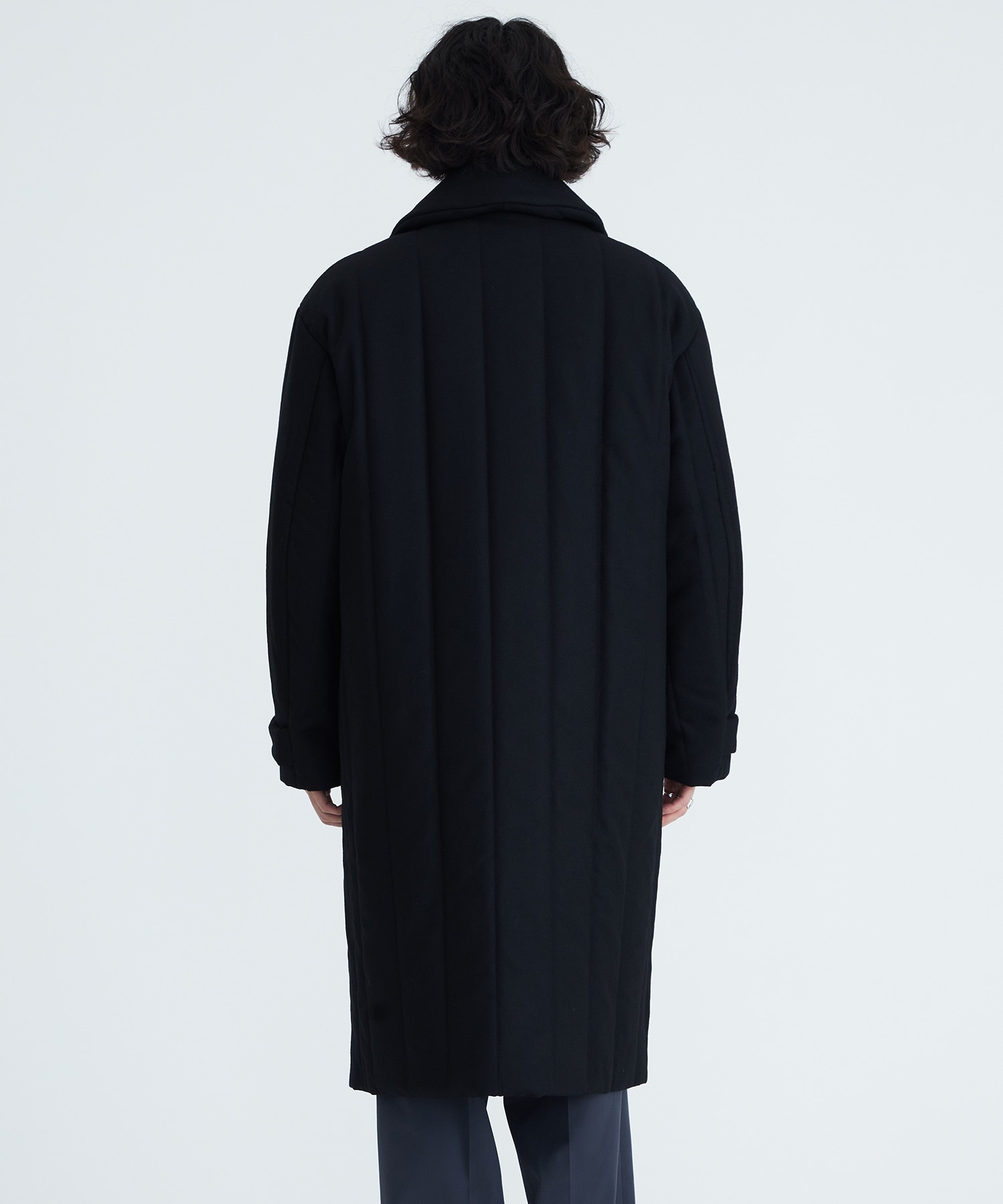 Wool Stripe Quilted Double-Breasted Coat MATSUFUJI