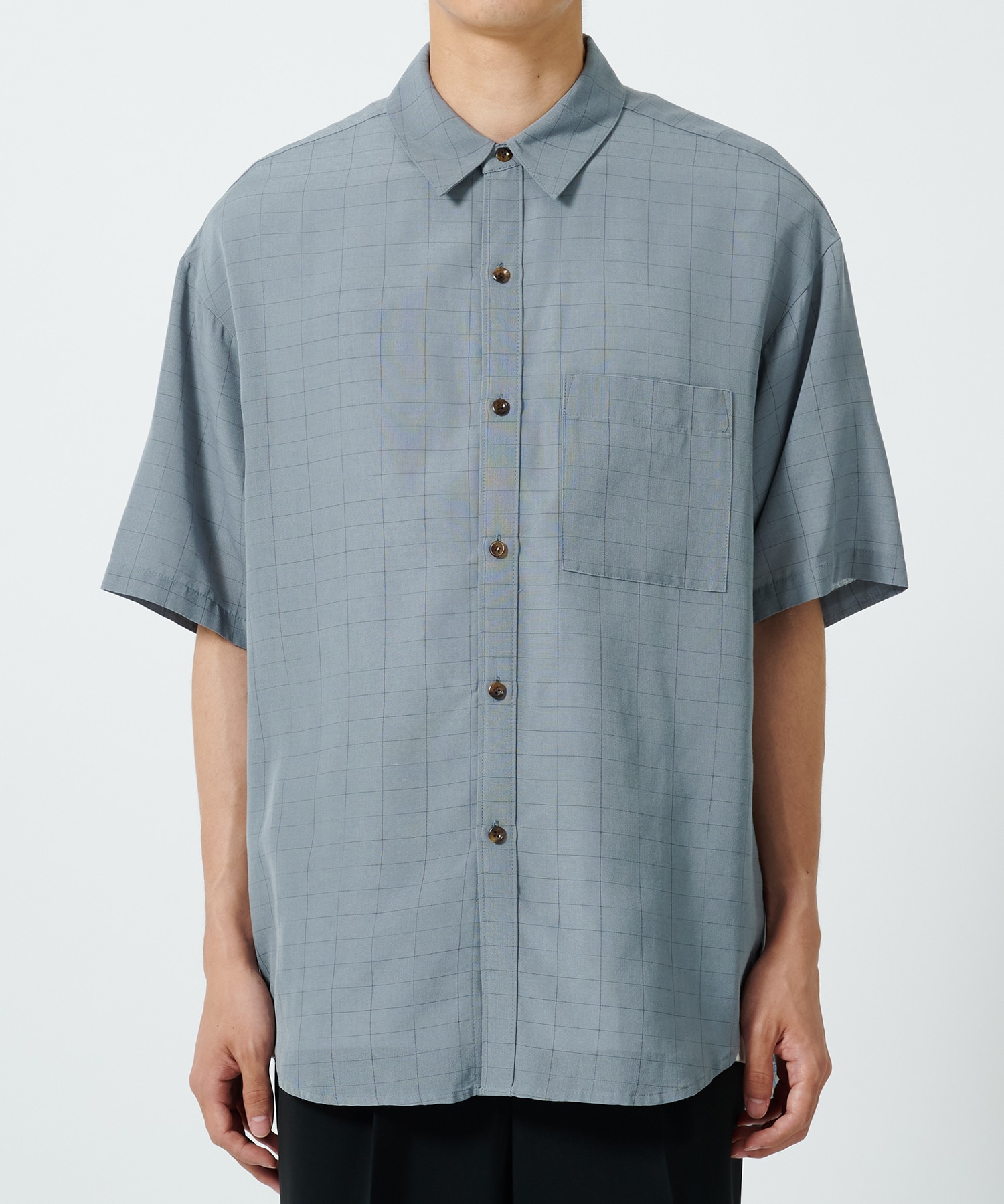 〈別注〉GRID CHECK DROP SHOULDER REGULAR COLLAR S/S SH ATTACHMENT