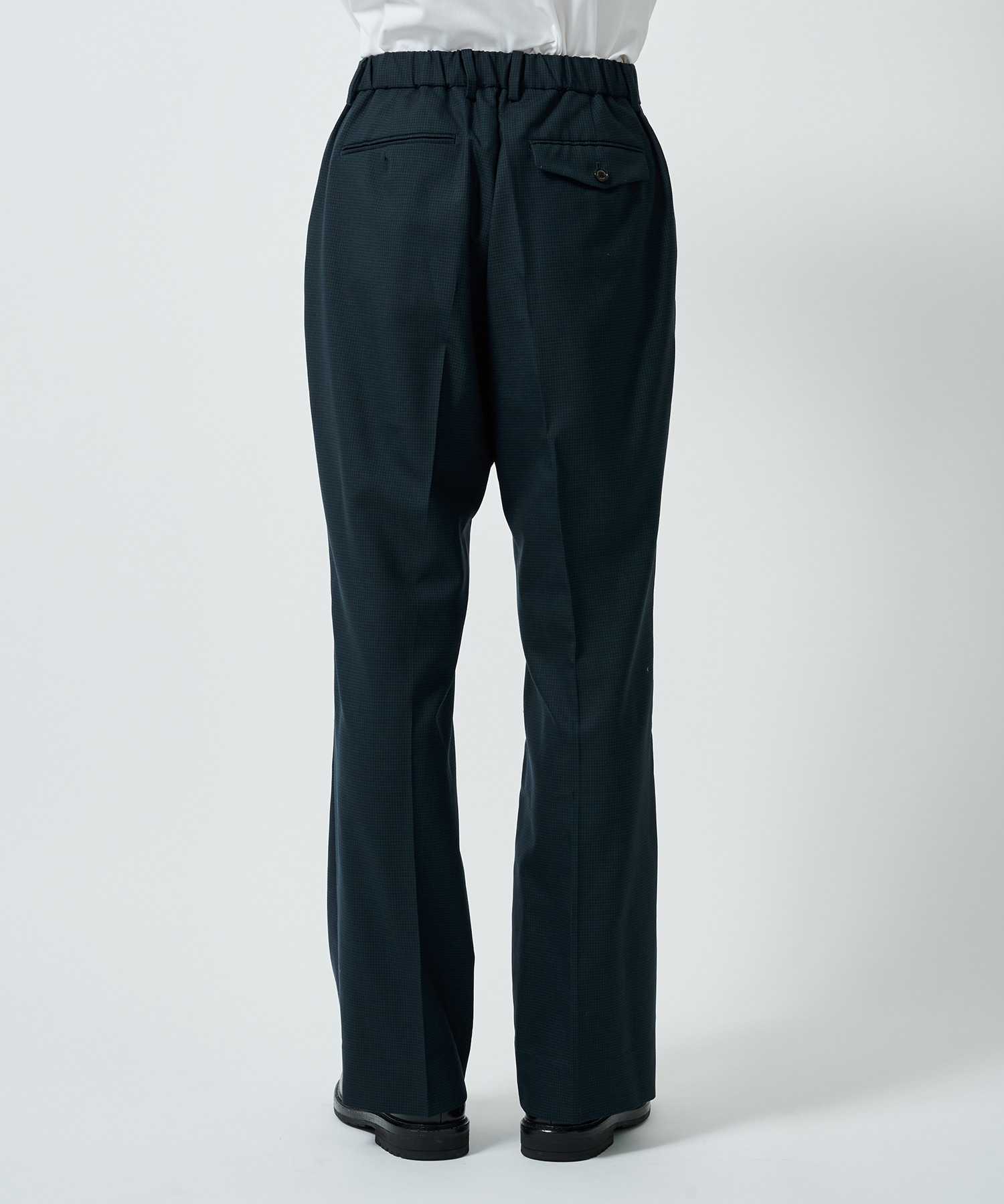 ORGANIC WOOL TROPICAL FLAT FRONT FLAIR TROUSERS MARKAWARE/marka