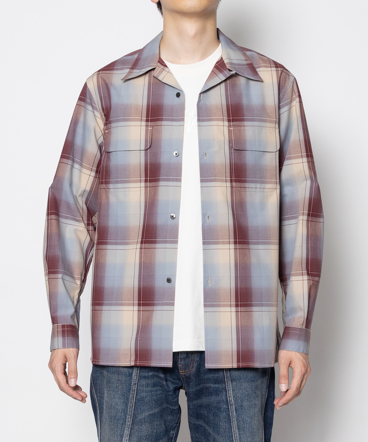 OMBRE PLAID OPEN COLLAR BLOUSE SUGARHILL