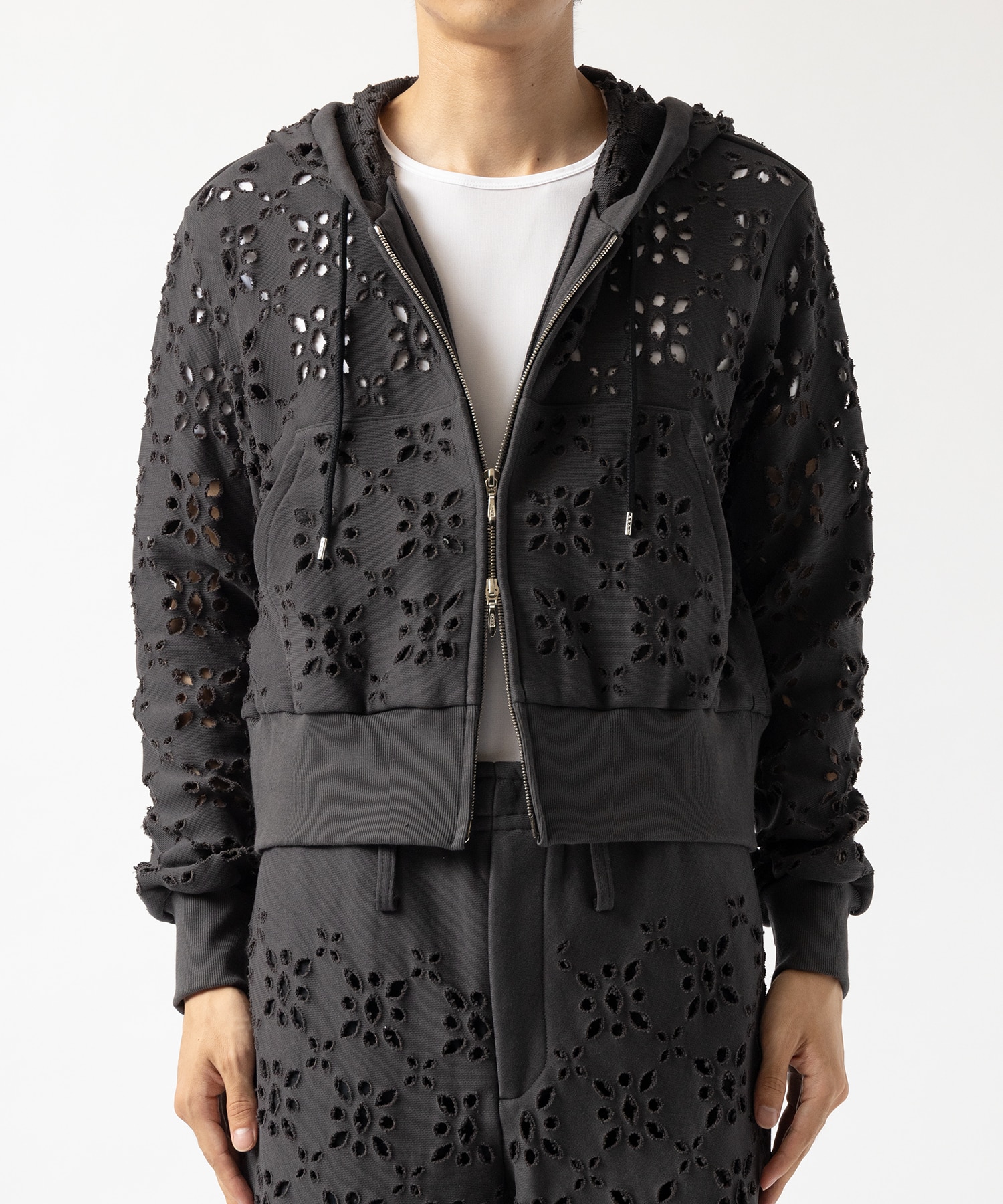 FLOWER HOLE ZIP-UP SWEAT PARKA MASU