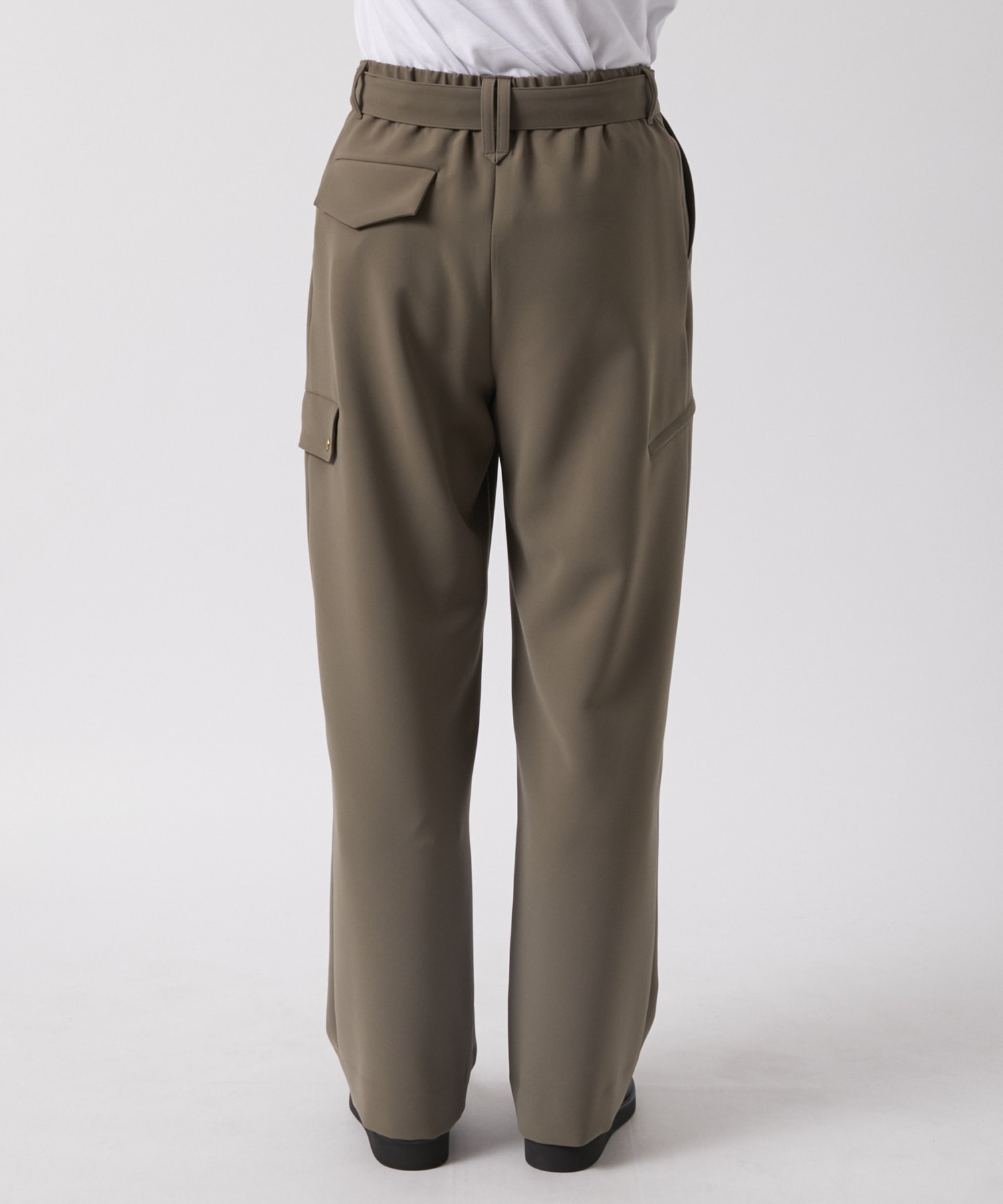 Stretch 2Way Double Cloth  2 Tuck Cargo Pants with Long Belt CULLNI