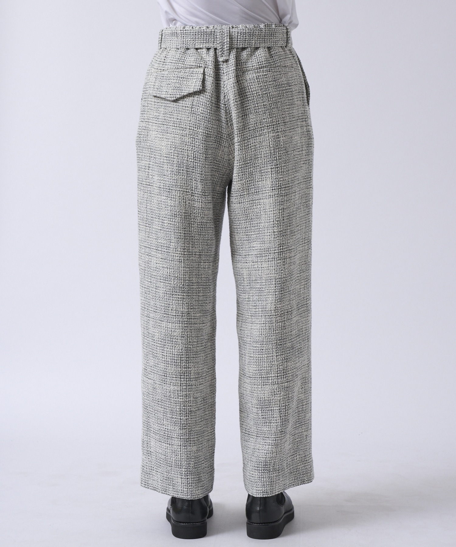 Butcher Tweed 2 Tuck Wide Pants with Long Belt CULLNI