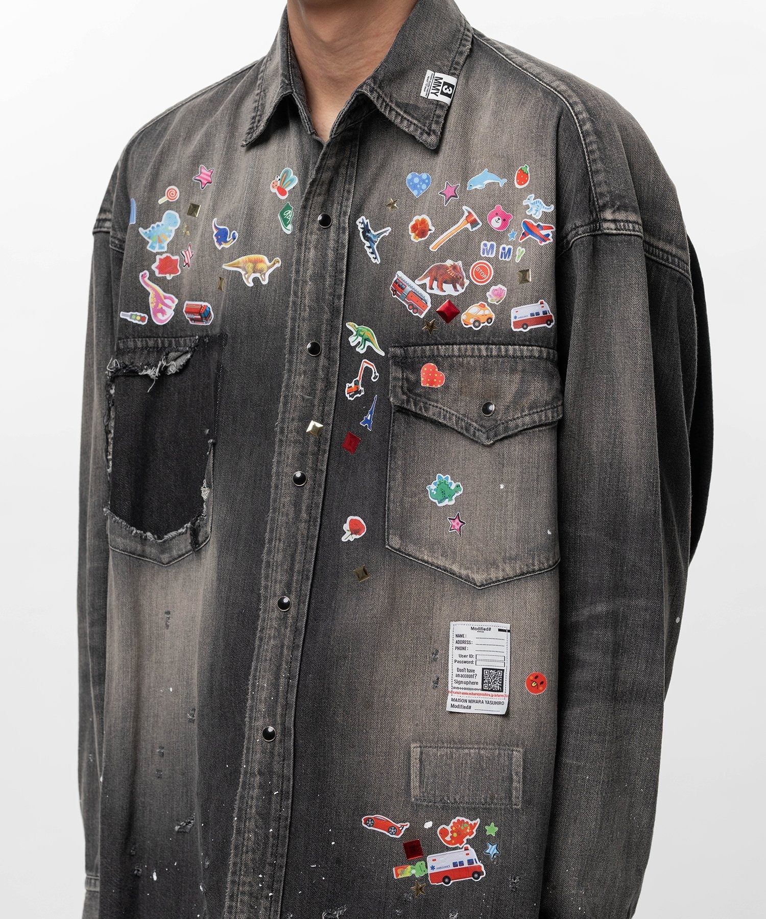 DENIM SHIRTS w STICKER Maison MIHARA YASUHIRO