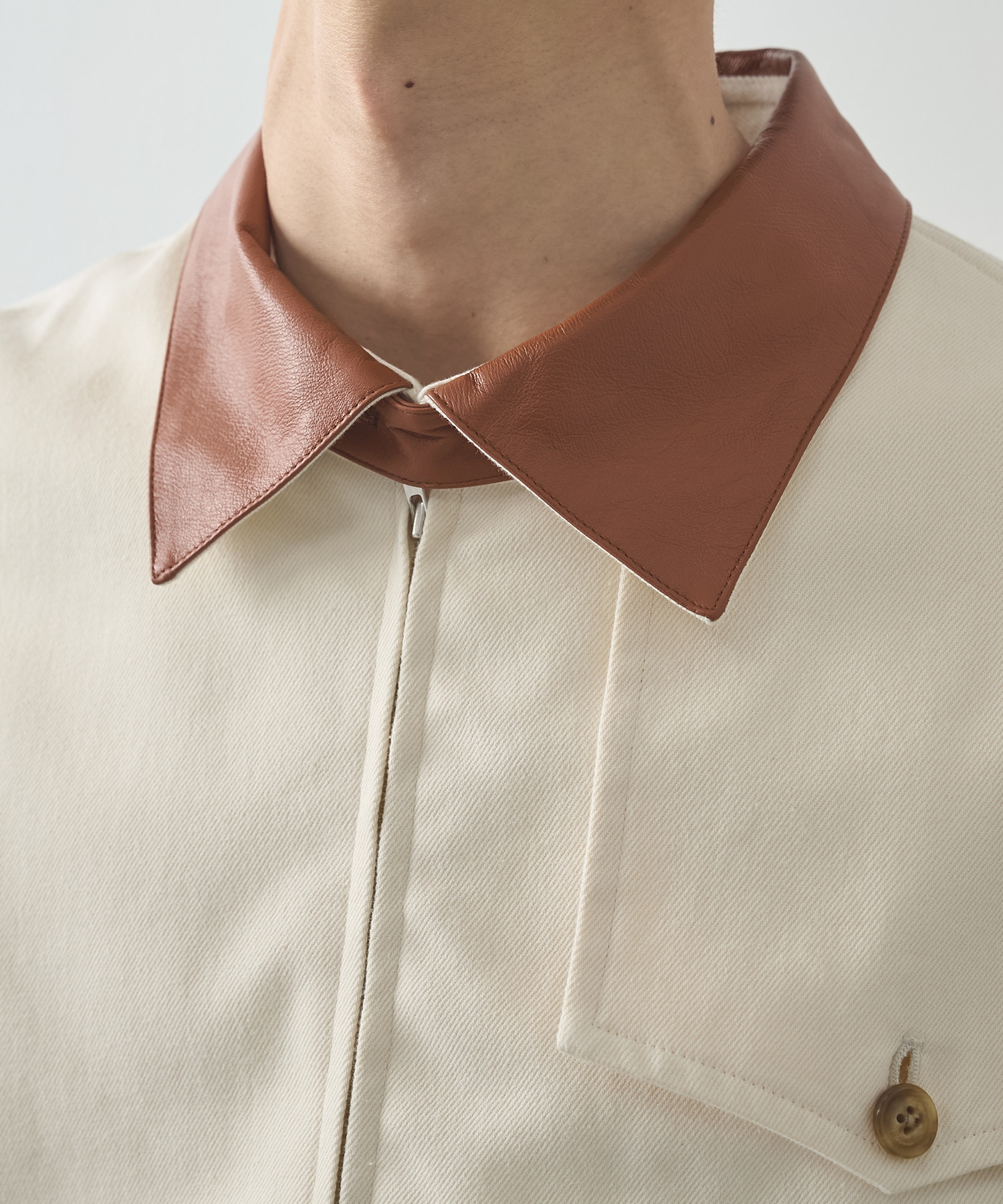 別注 LEATHER-COLLAR GUNFLAP ZIP BLOUSON IRENISA