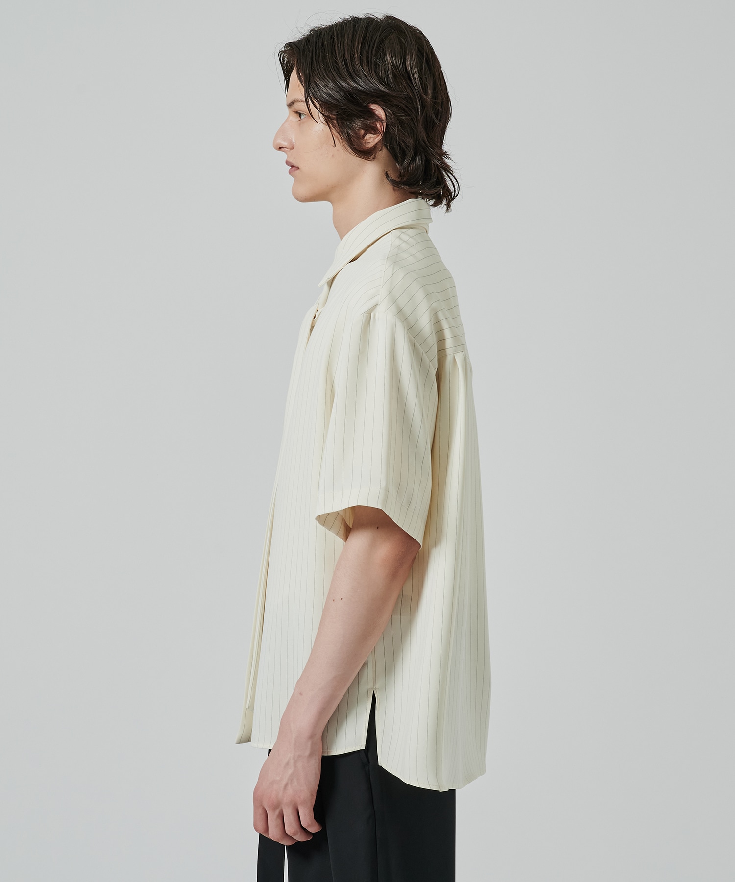 Double Satin Stripe Bow Tie Short Sleeve Shirt CULLNI
