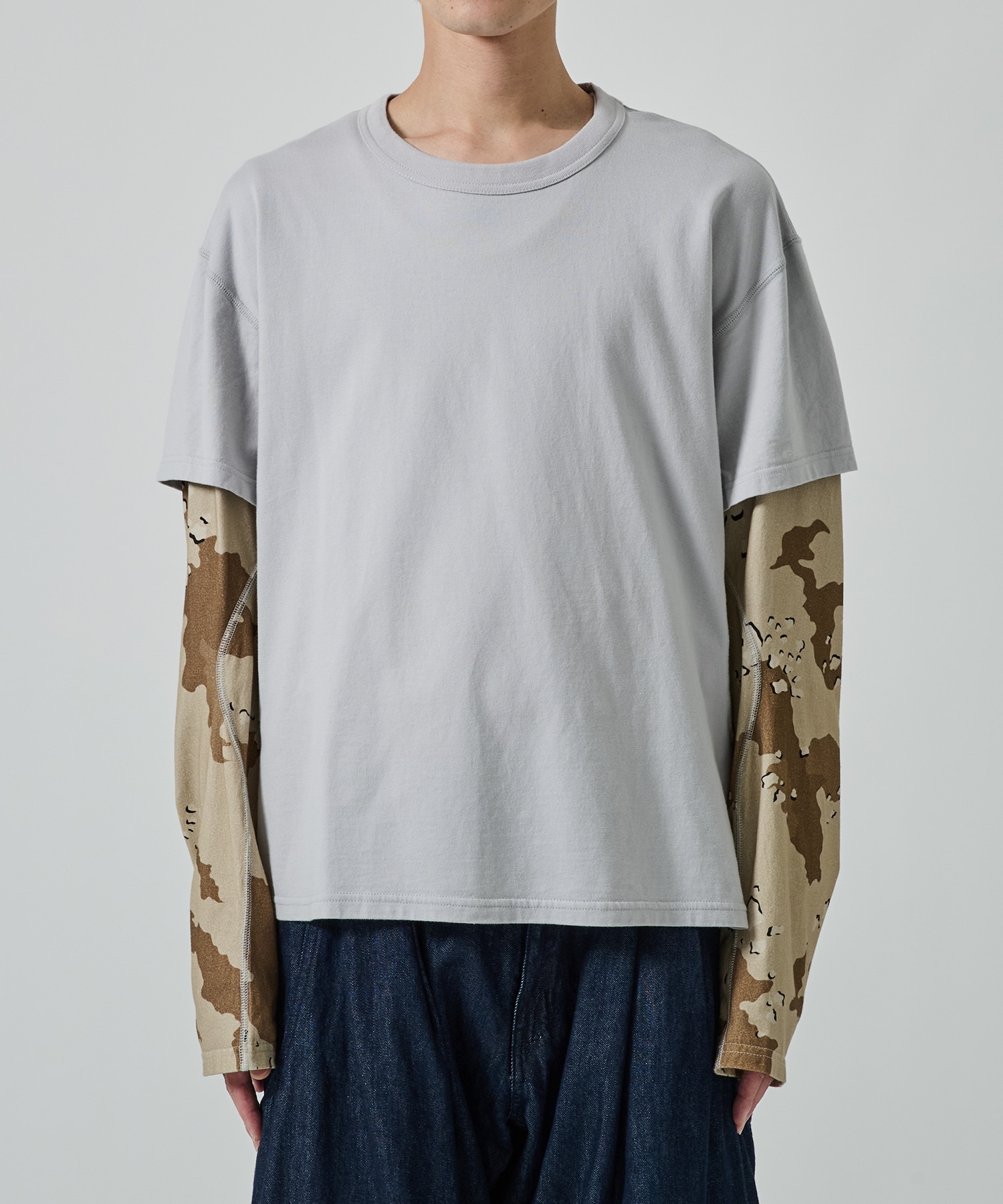 別注 PANELED LAYERD SLEEVE T-SHIRT NVRFRGT