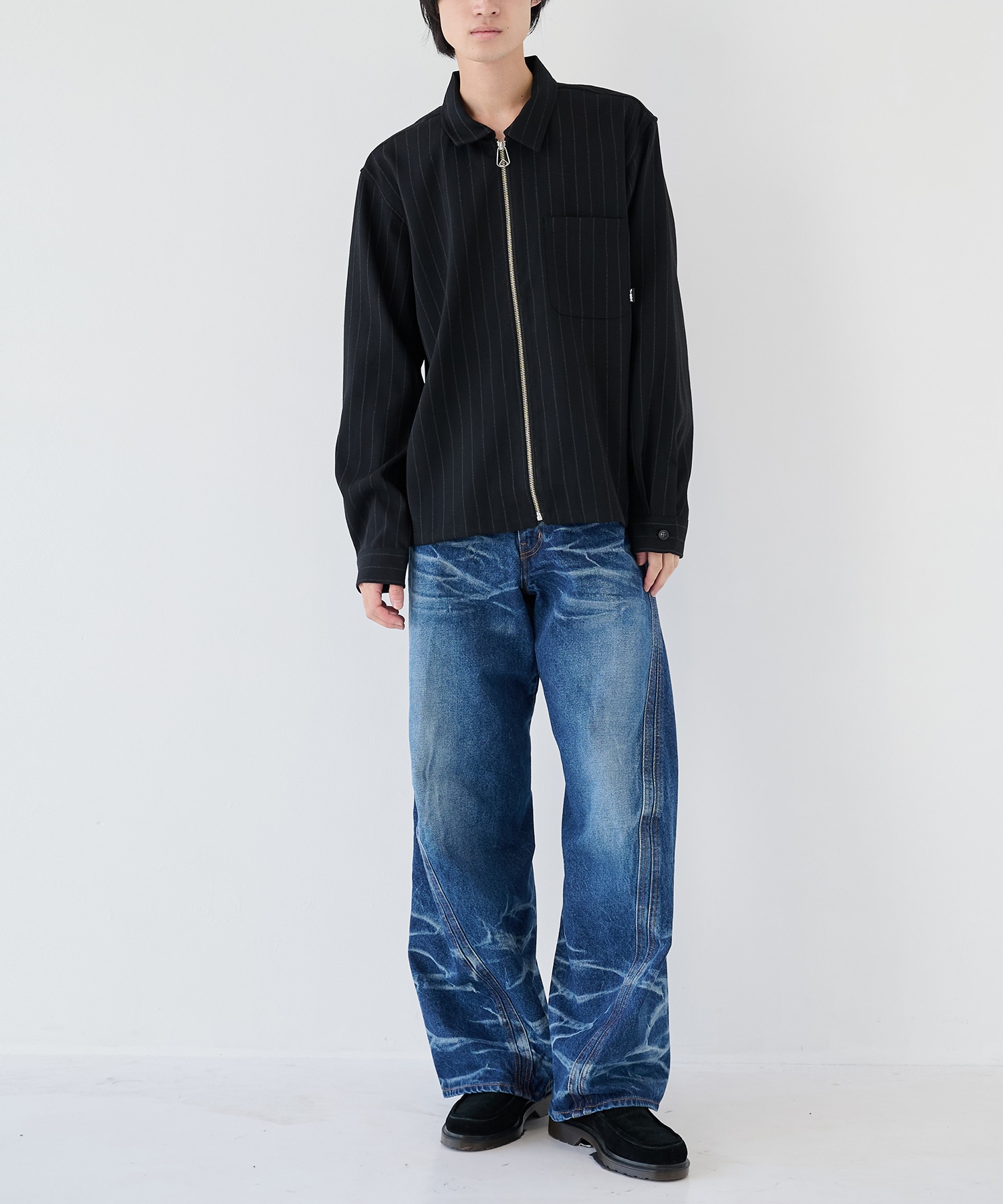 WOOL STRIPE ZIP SHIRT JieDa