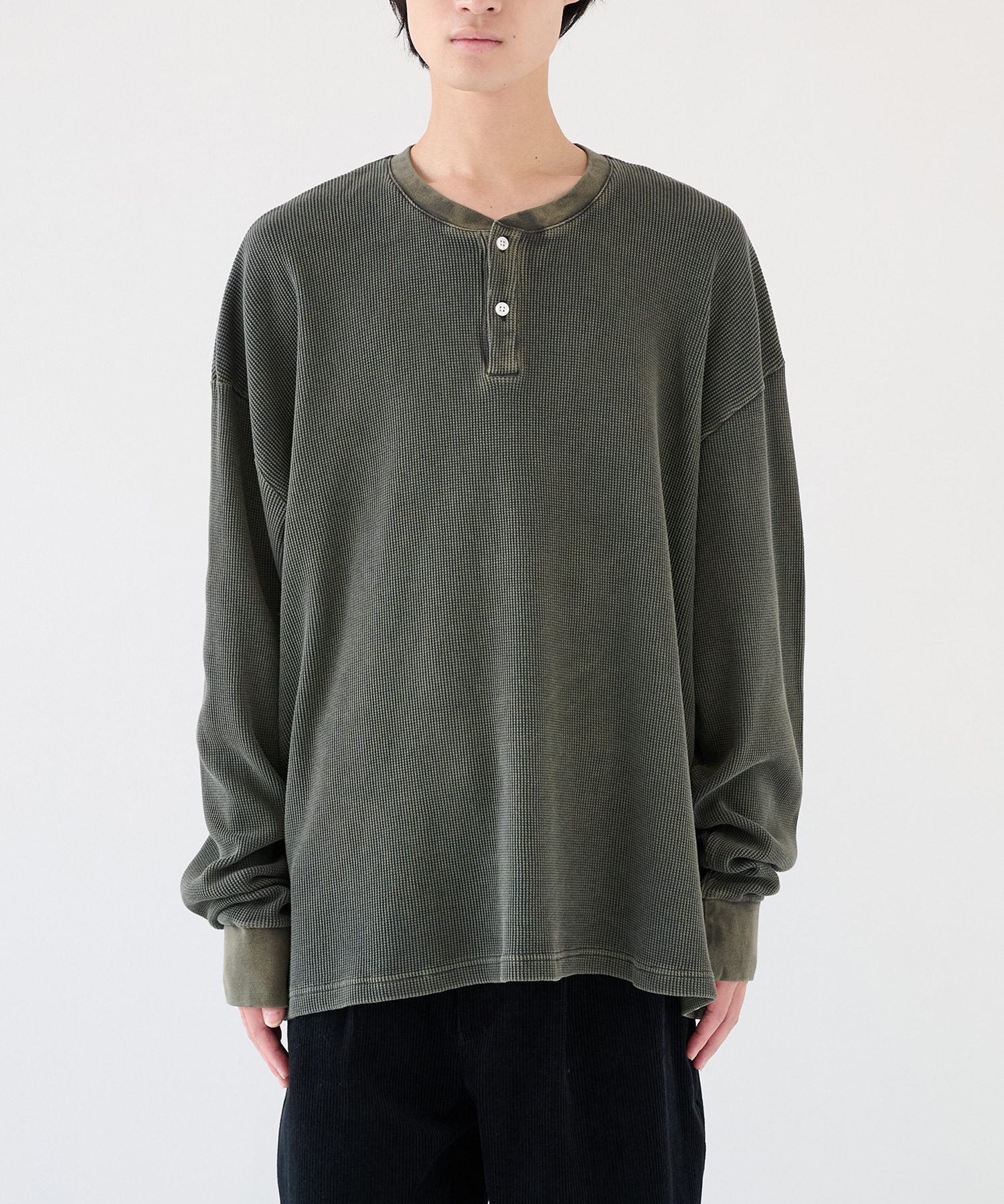 18G Garment Dye Waffle Henry Neck KANEMASA PHIL.