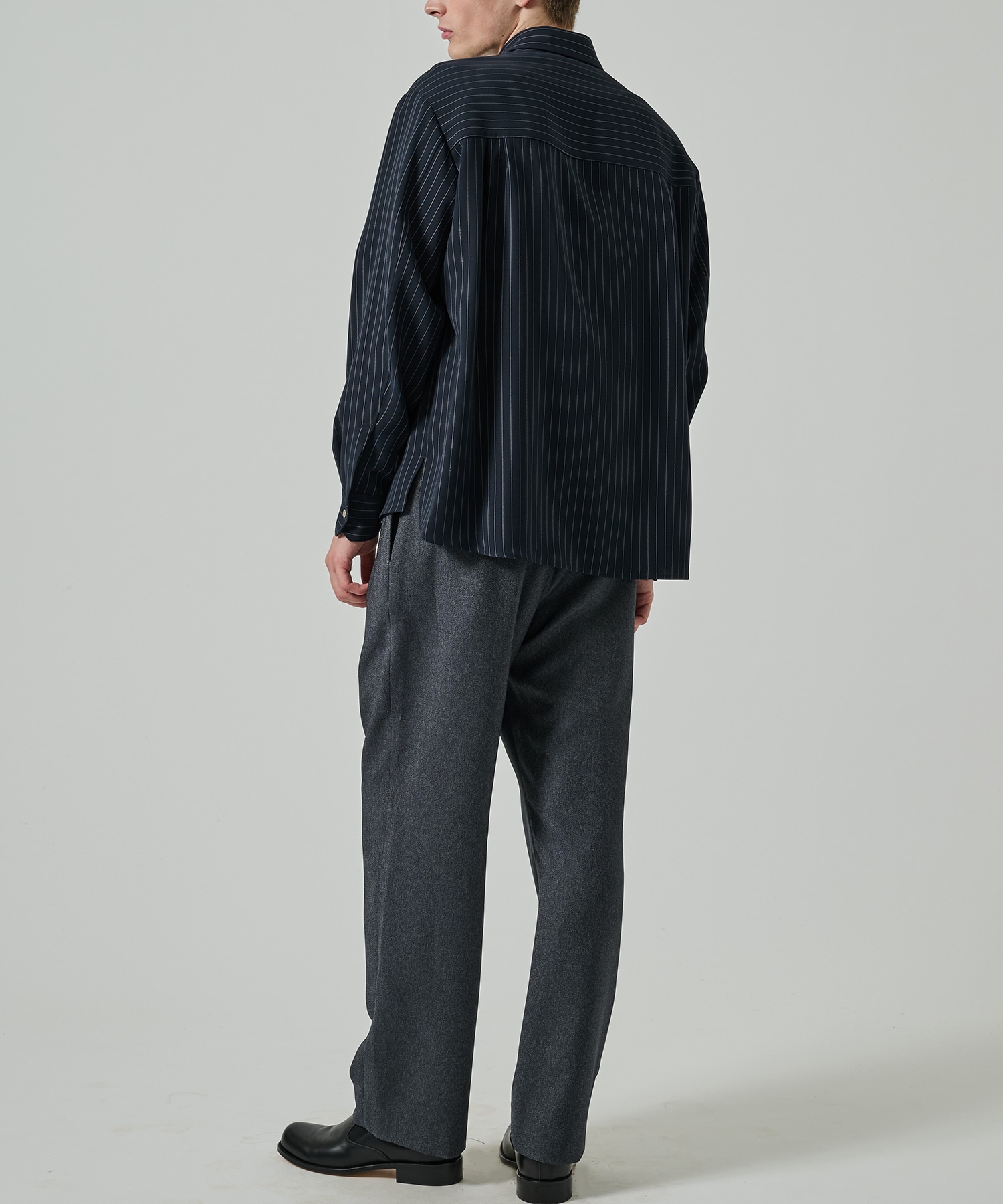 Faux Denim 1Tuck Semi Wide Pants with Long Belt CULLNI