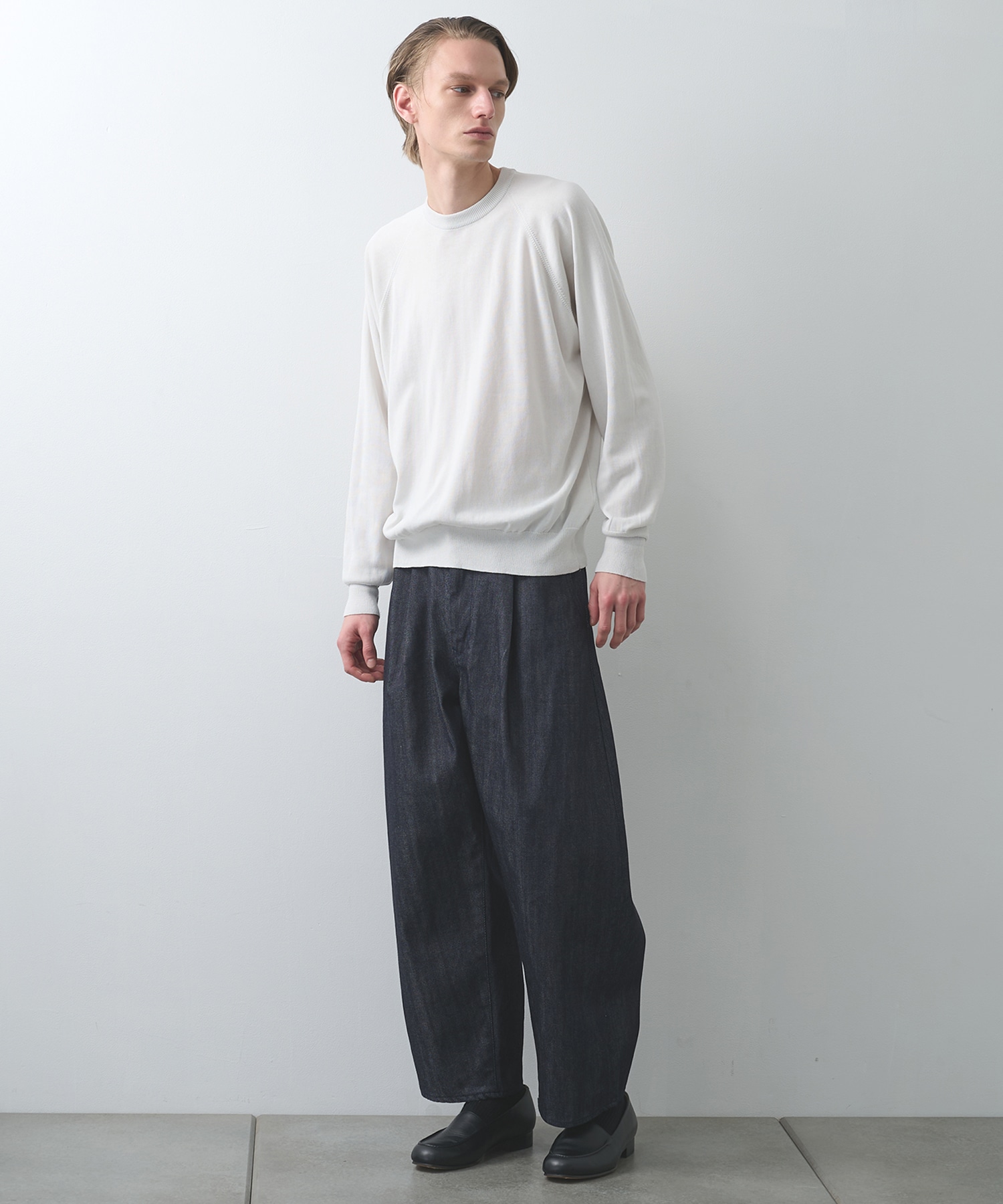 Deep tuck wide denim pants STILL BY HAND
