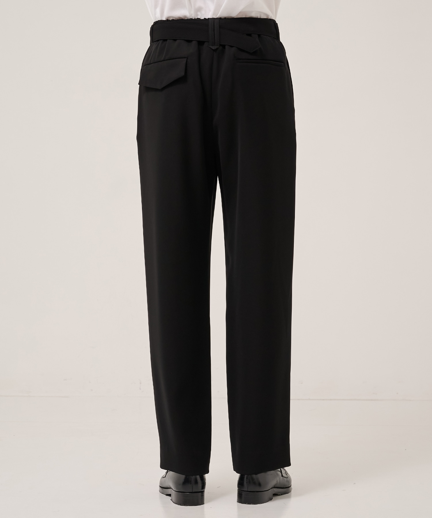 Double Cloth Twill 1Tuck Semi Wide Pants with Long Belt CULLNI