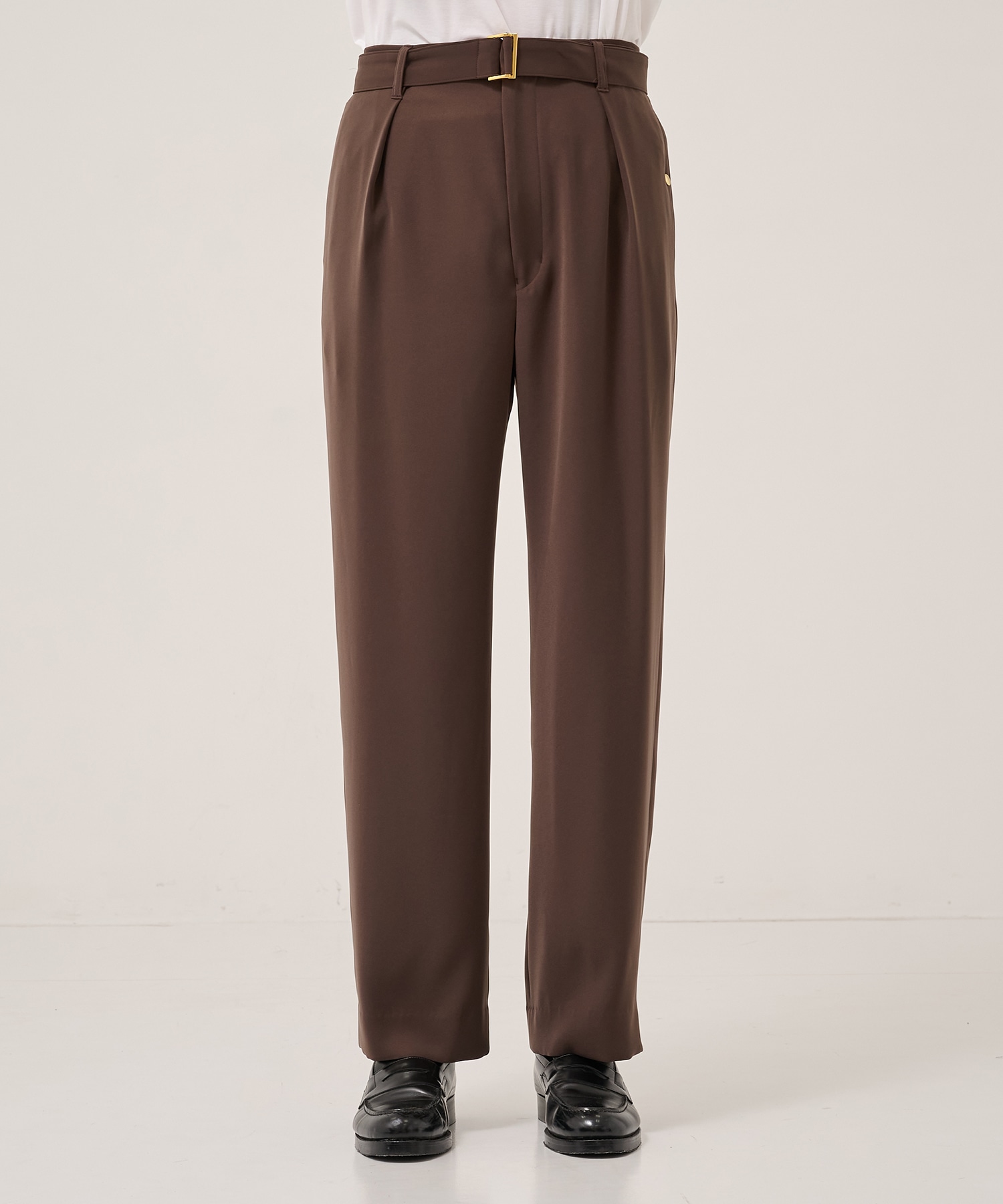Double Cloth Twill 1Tuck Semi Wide Pants with Long Belt CULLNI