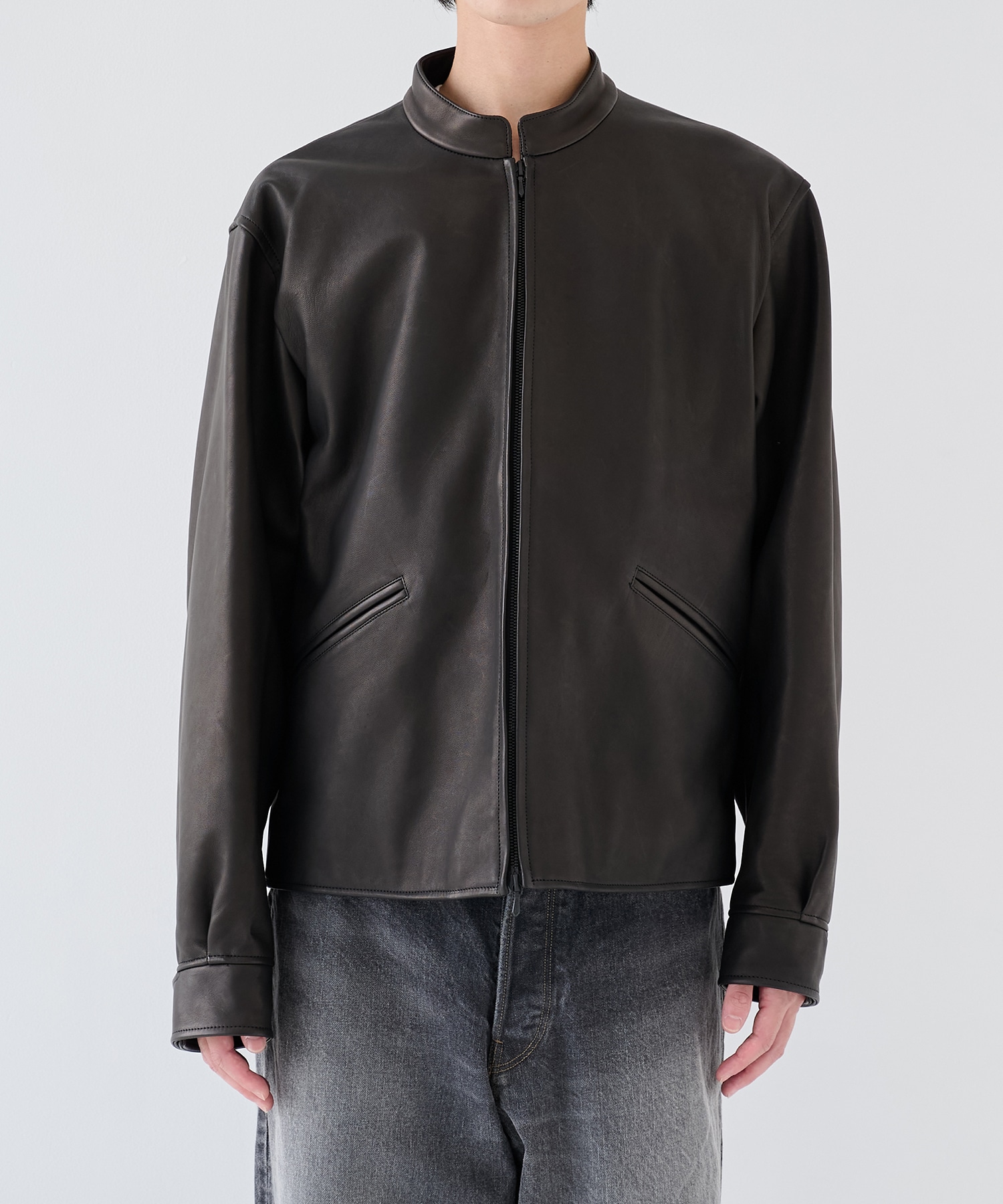 Lamb Leather Zip Short Jacket blurhms