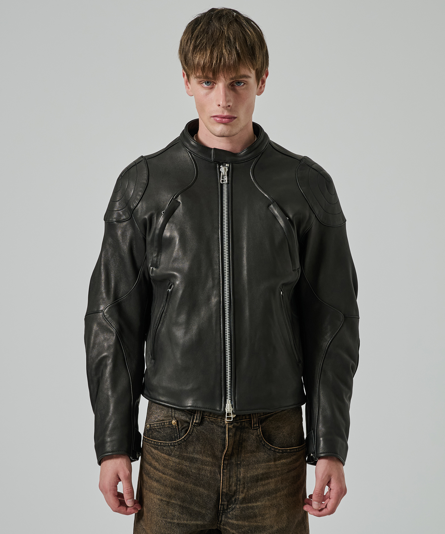LEATHER MOTORCYCLE JACKET NVRFRGT