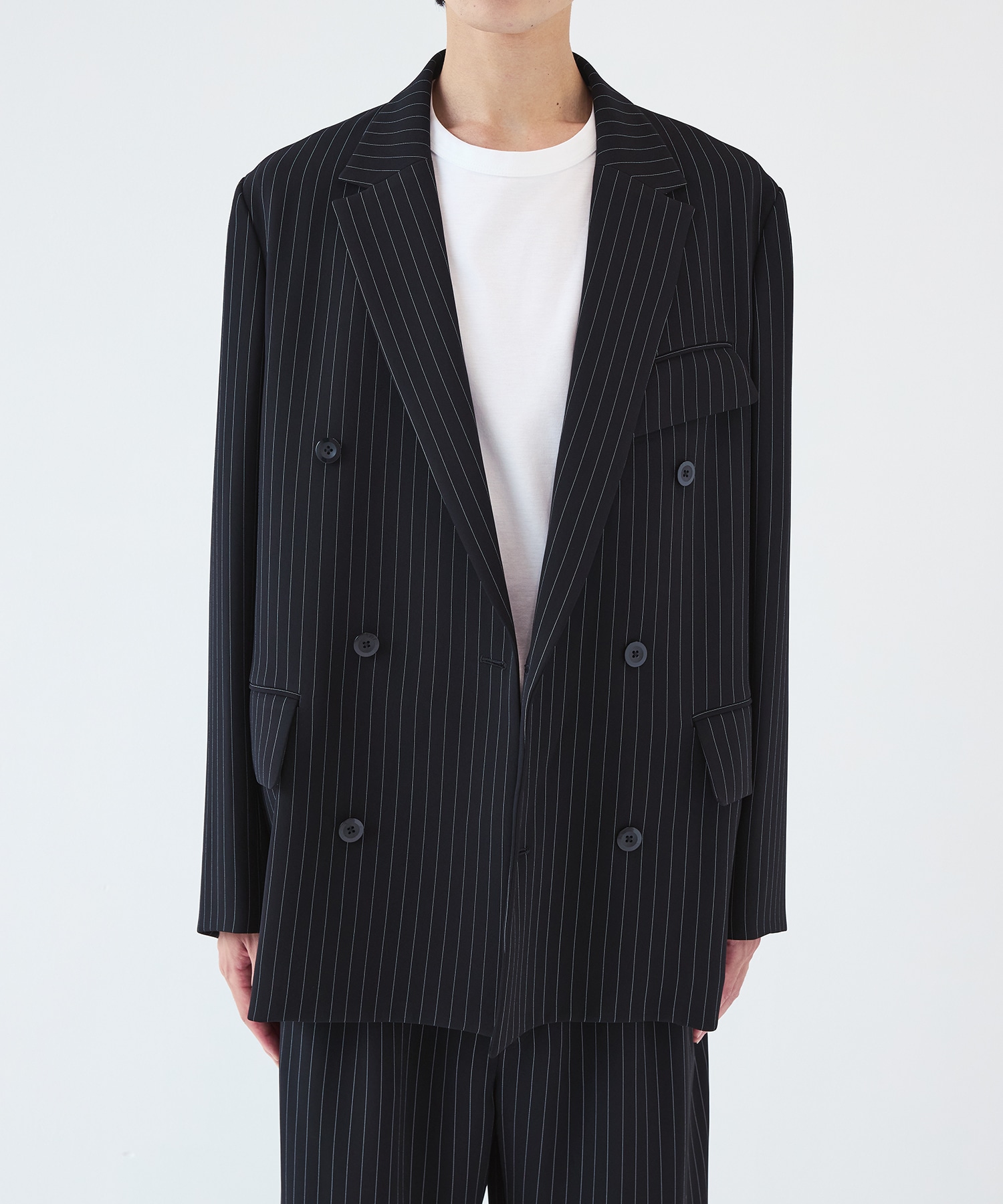 Stripe Double Cloth Slant Belt Tailored Jacket CULLNI